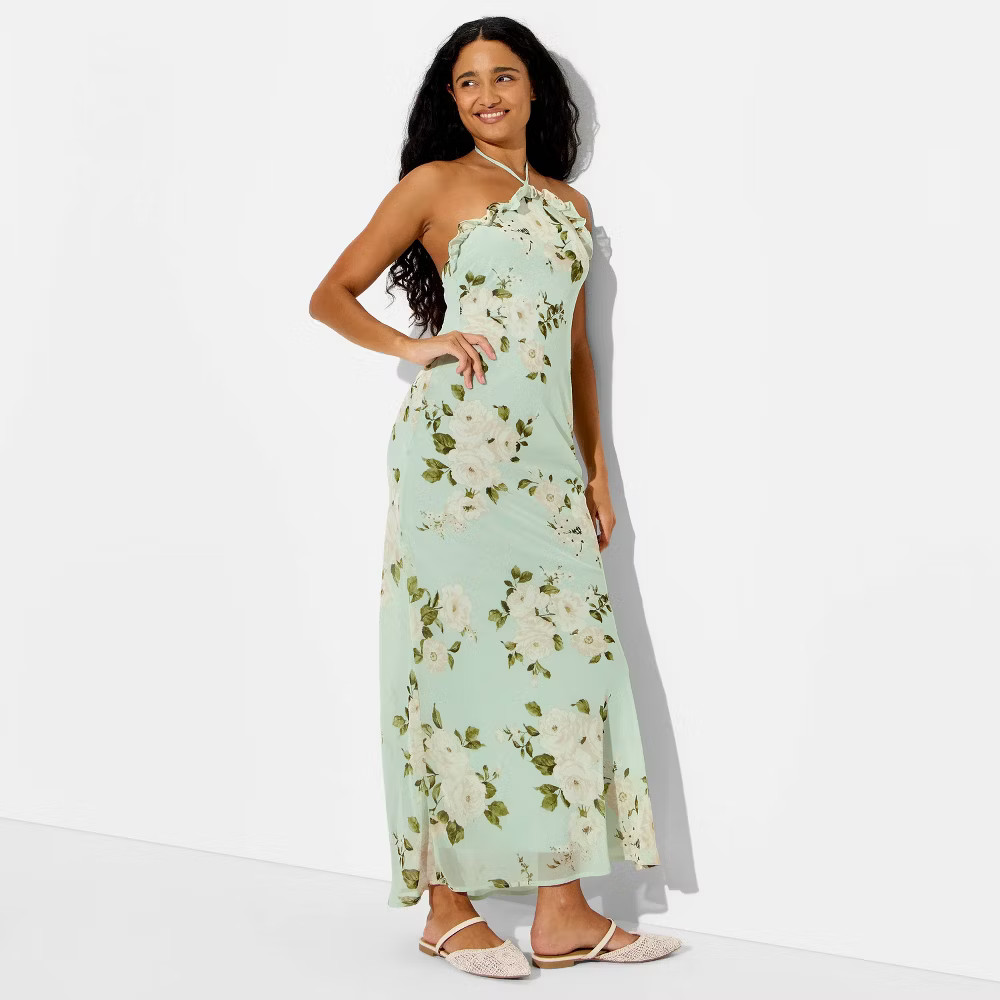 Women Ruffle Maxi Empire Waist Dress – Wild Fable Green Floral XS