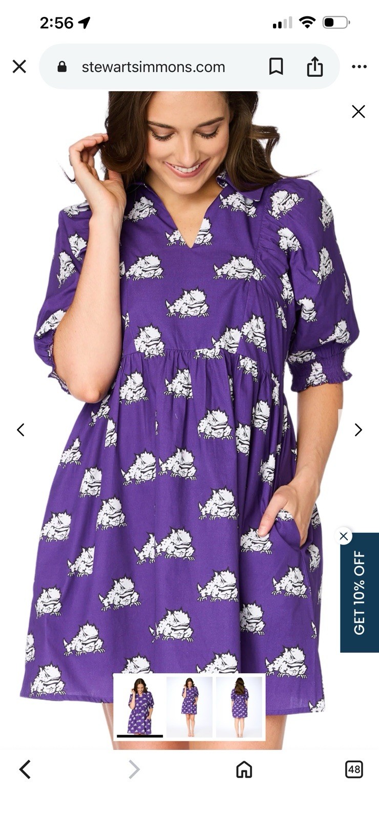 Stewart Simmons Horned Frogs Poplin Dress PUFF SLEEVE DRESS SMALL
