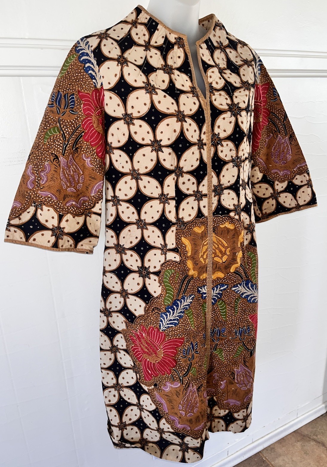 Stunning Honest Brand Lined Indonesian Batik 3/4 Sleeve Sheath Shift Dress-M 6-8