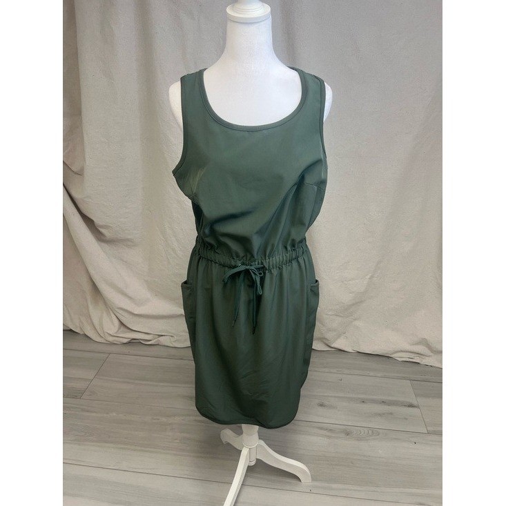 Tek Gear Athleisure Drawstring Tank Dress Sz M Olive Green Sporty Performance
