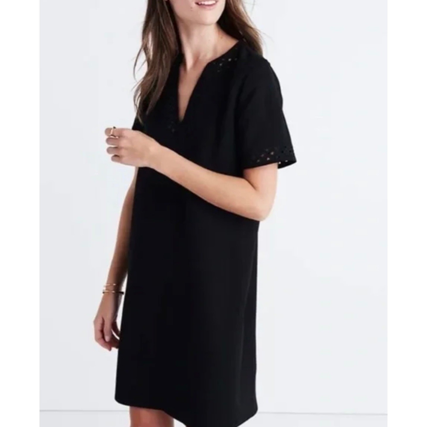 MADEWELL Black Short Sleeve V-Neck Cut-Out Detail A-Line Mini Dress Women’s 0