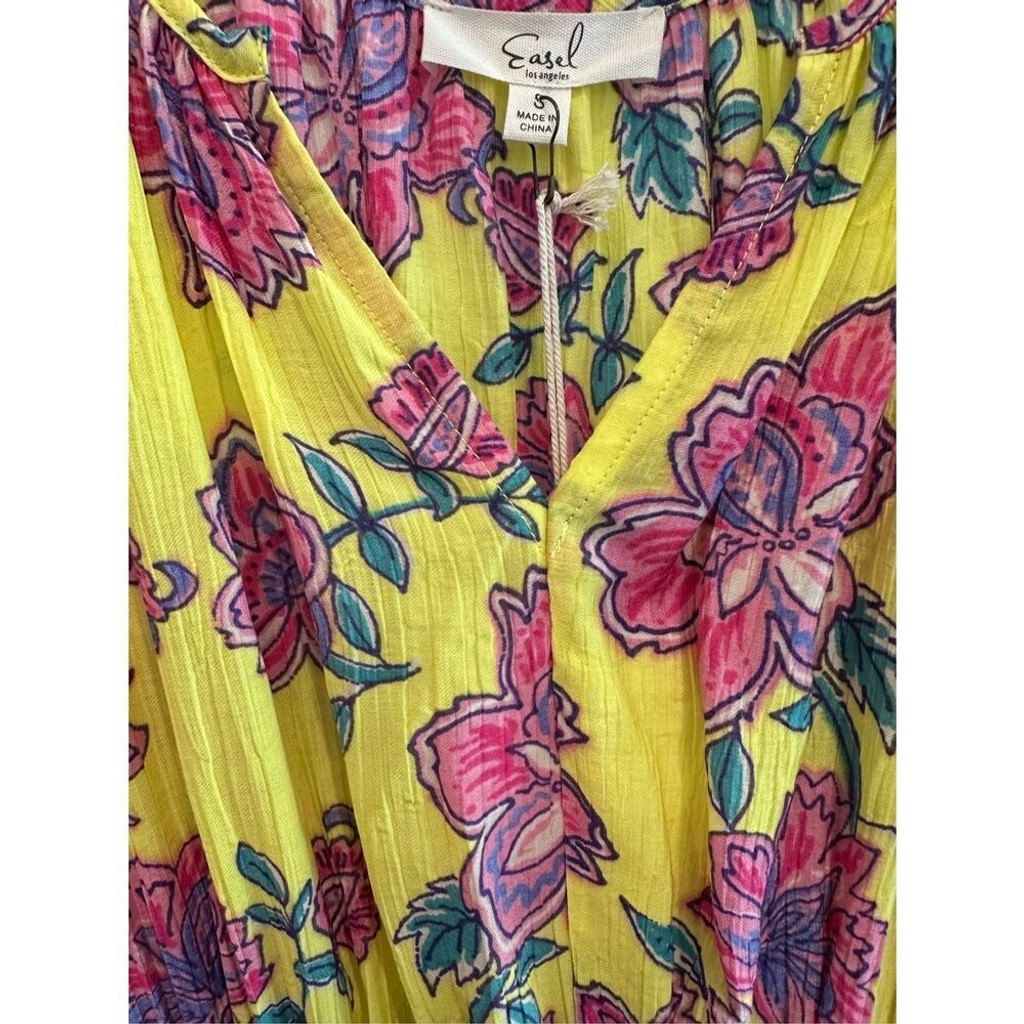 Size S Easel Los Angeles Boho Peach Blossom Floral Maxi Dress in Yellow