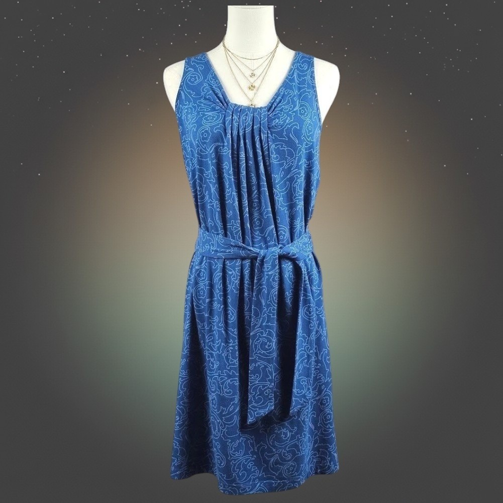 Liz Claiborne Blue Sleeveless Midi Dress PP XS Soft Stretchy Tie Waist