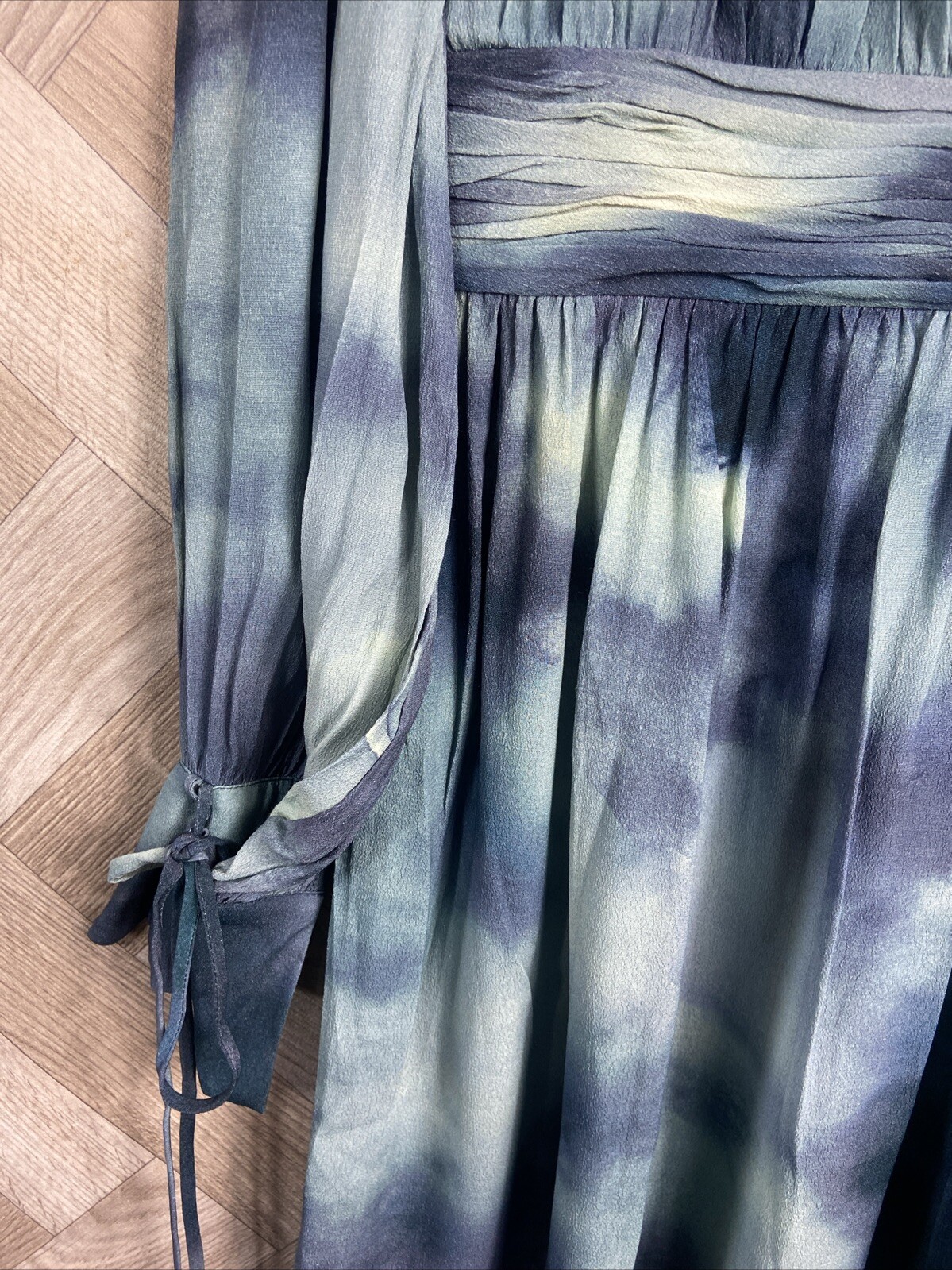 Fig & Basil Blue/Green Ombré/Dye Print Long Sleeve Dress 12 New