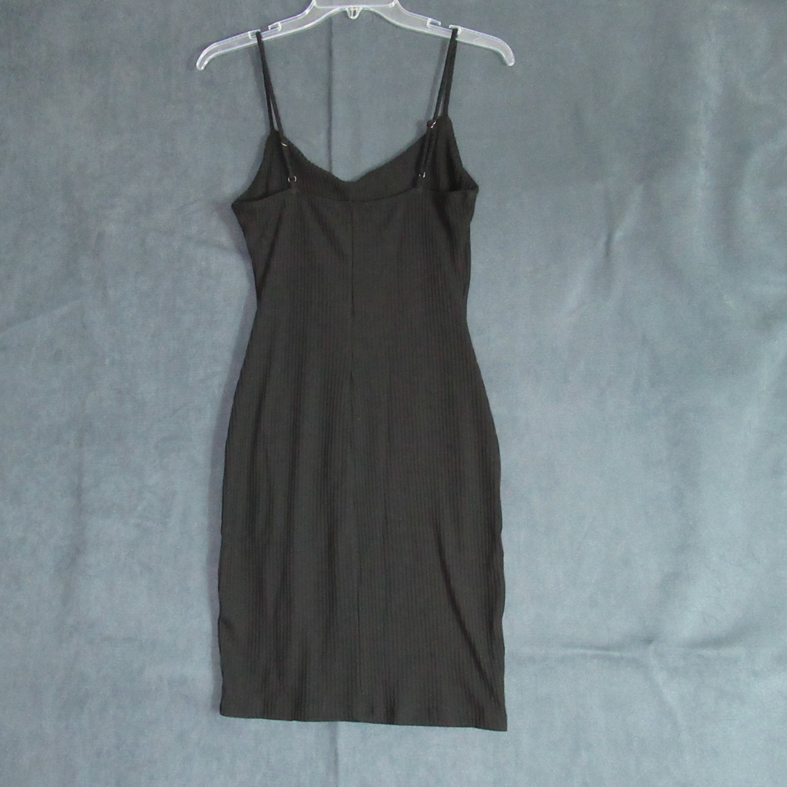 Iris Dress Womens Medium Black Spaghetti Strap Bodycon Ribbed Button Sexy Party