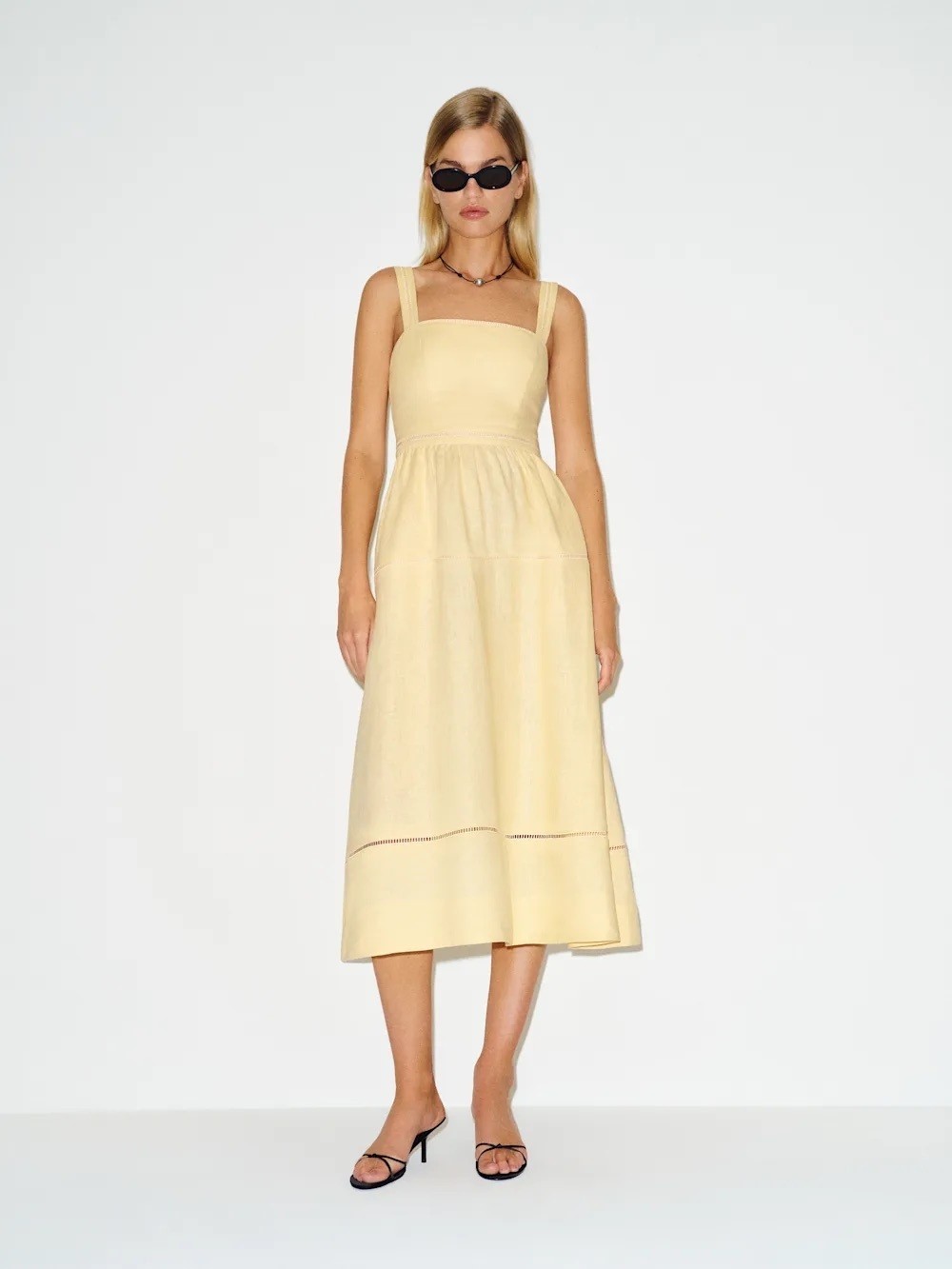 NEW Reformation Everett Linen Midi Dress Ray of Light Yellow | US 6 UK 10