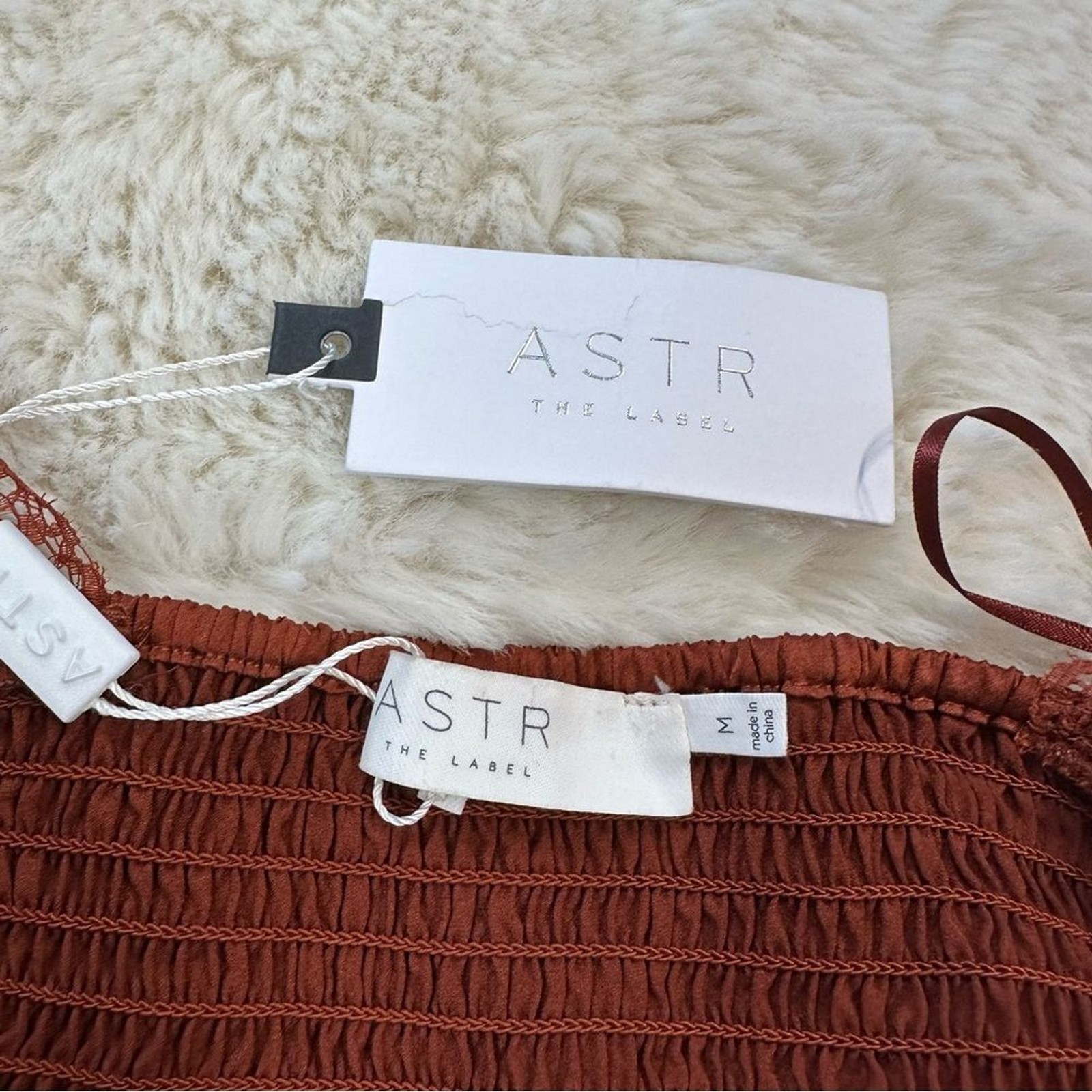 NEW! ASTR The Label Rust Copper Satin Lace Detail Ruched Underwire Midi Dress, M