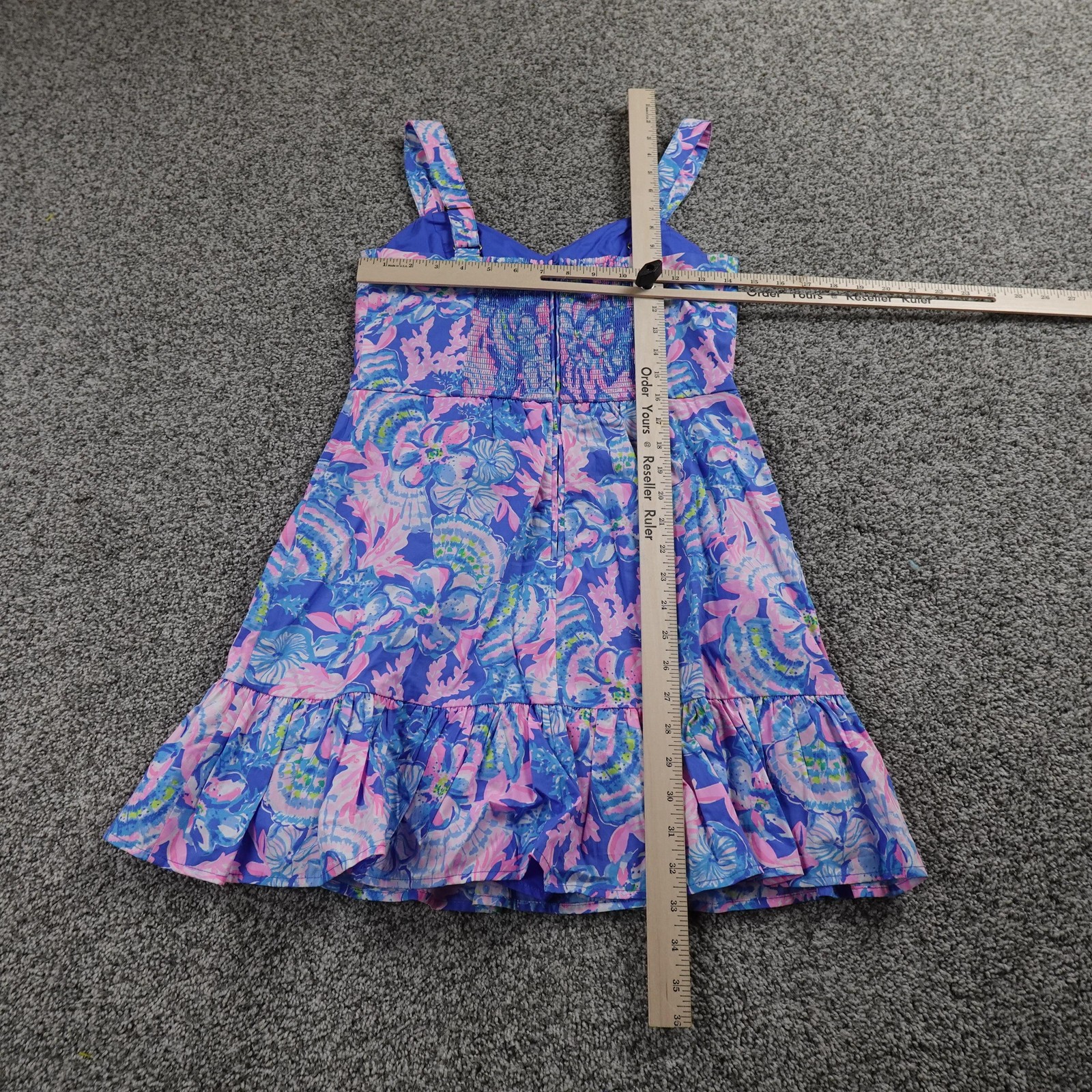 Lilly Pulitzer Dress Womens 2 Blue Pink Floral Ruffle Sundress Summer Romper