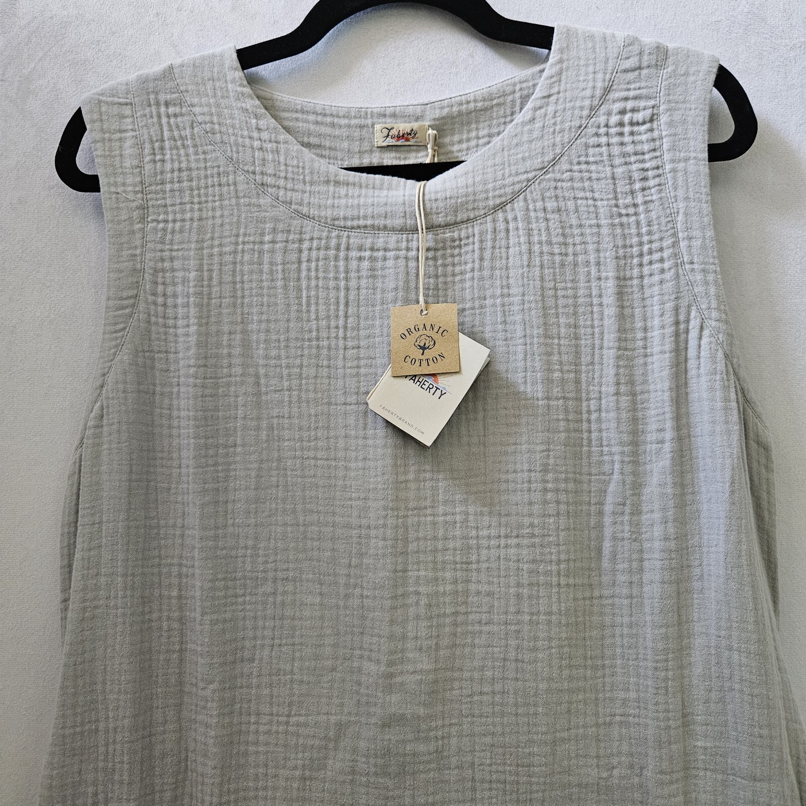 NWT FAHERTY Dress Sz M Dream Cotton Costa Grey Dawn Gauzy Midi Sleeveless Costal
