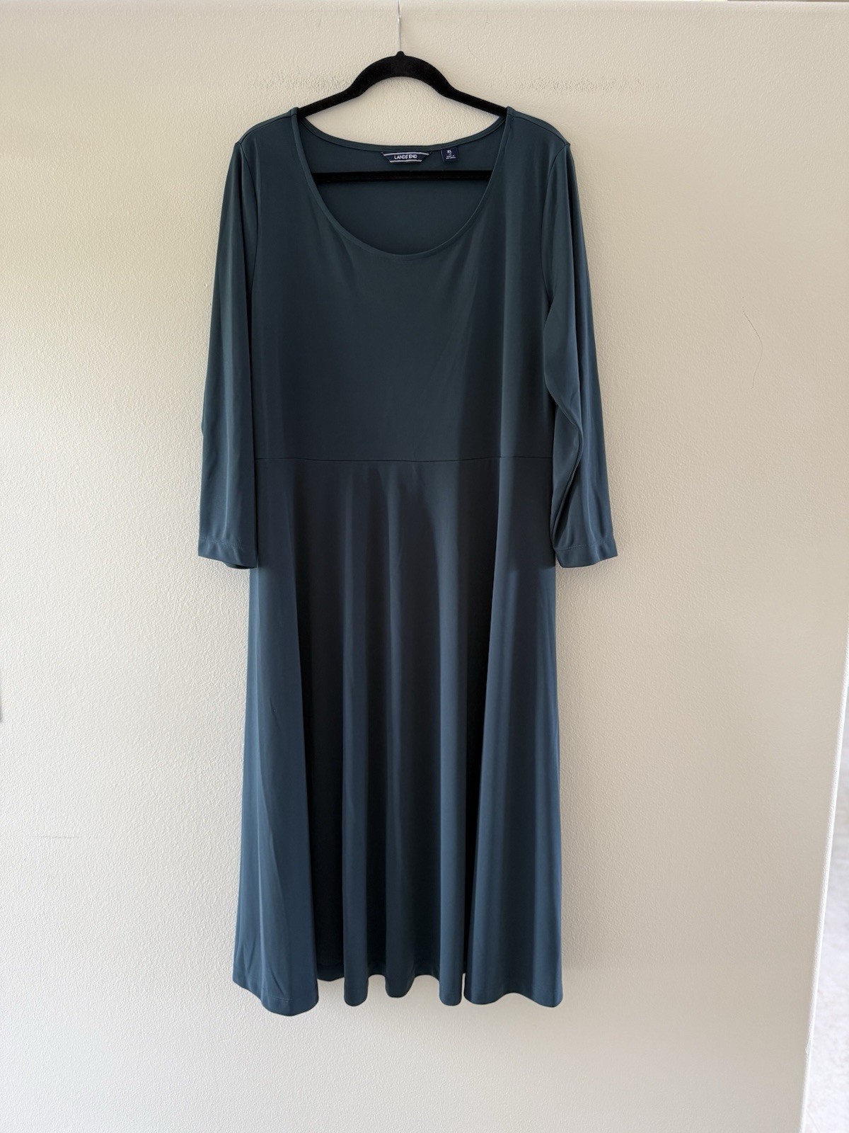 Lands’ End Women’s Forrest Green Maxi Dress 3/4 Sleeve Size XL 18 EUC Stretch