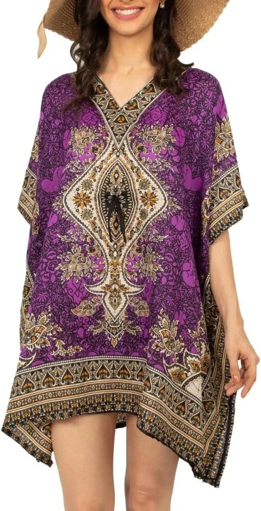 Short Kaftan Kimono Dress Women Boho Beach Cover Up Caftan Maxi Gown Nightwear