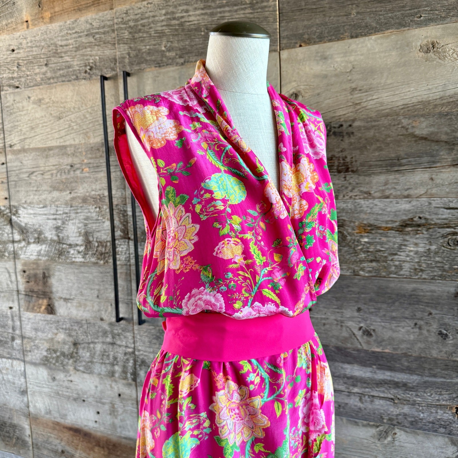 Rococo Sand Floral Wrap Maxi Dress S Pink Ruffle Flounce Wedding Romantic READ*