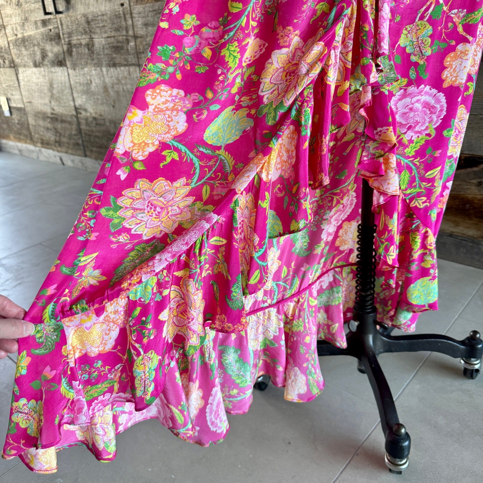 Rococo Sand Floral Wrap Maxi Dress S Pink Ruffle Flounce Wedding Romantic READ*