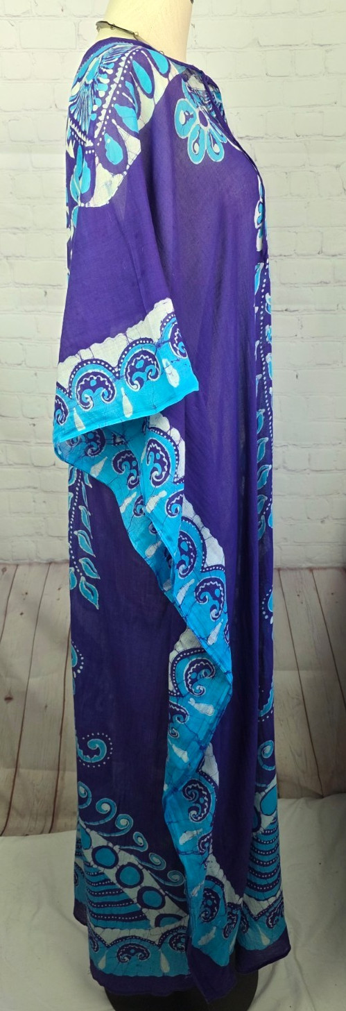 Batik Kaftan Dress Coverup Muumuu Handmade 100% Cotton Tropical Beachy Tribal L
