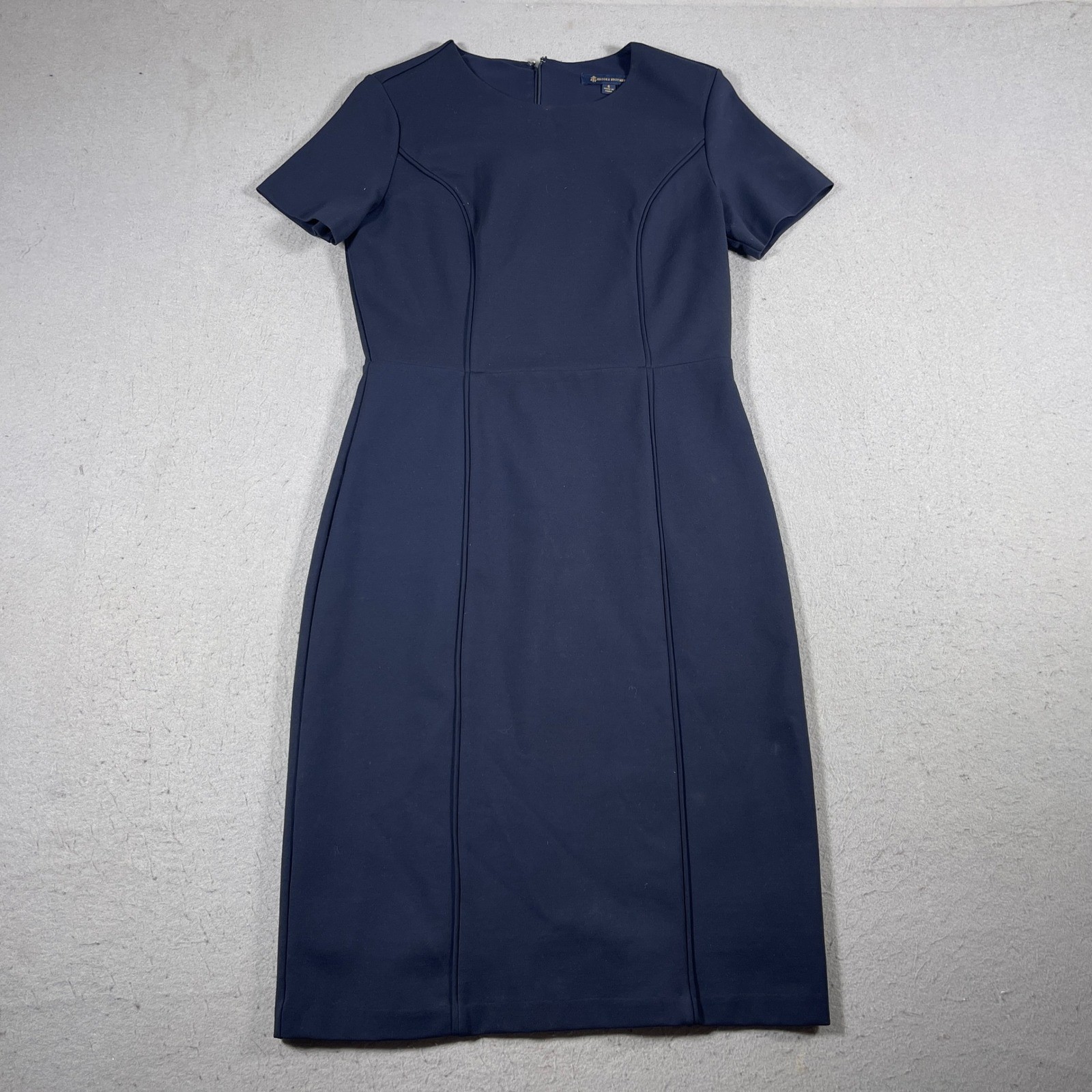 Brooks Brothers Sheath Dress Women 6 Navy Short Sleeve Stretch Lined Work Office