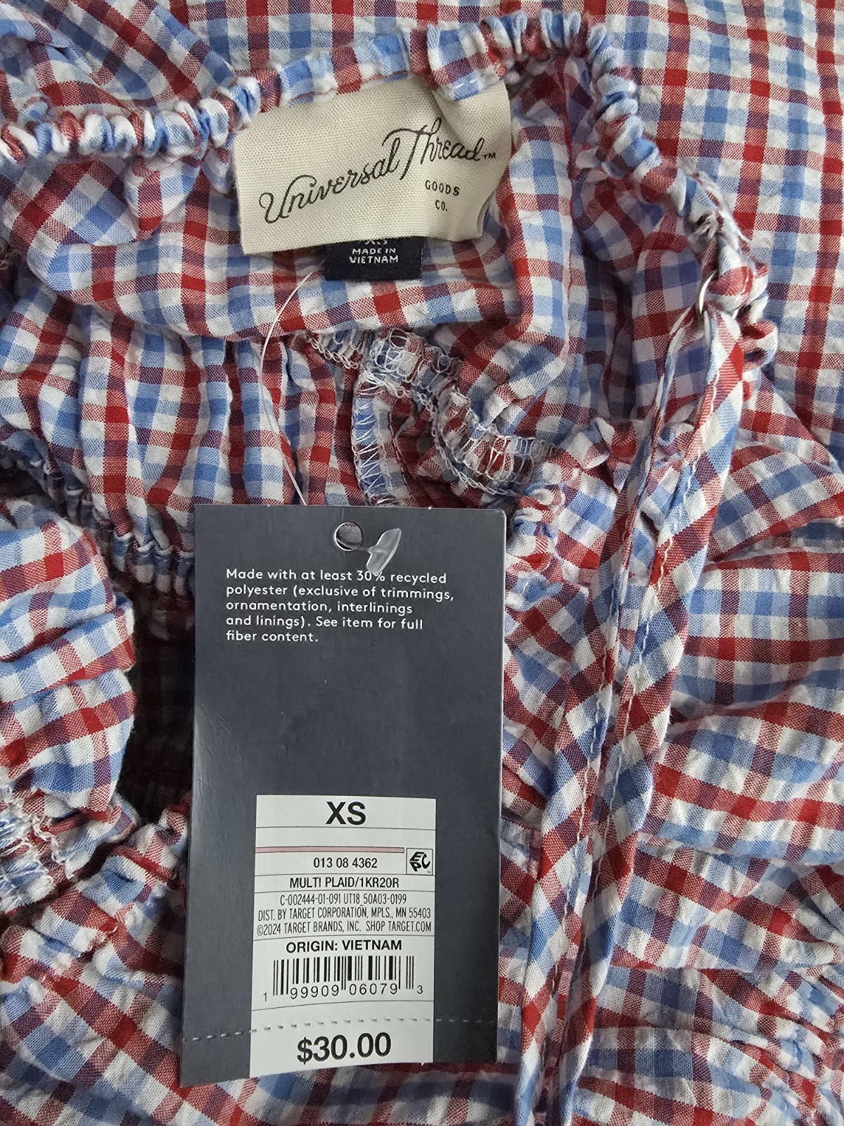 Universal Thread Red/Blue/White Gingham Square Neck Smocked Maxi Sundress XS