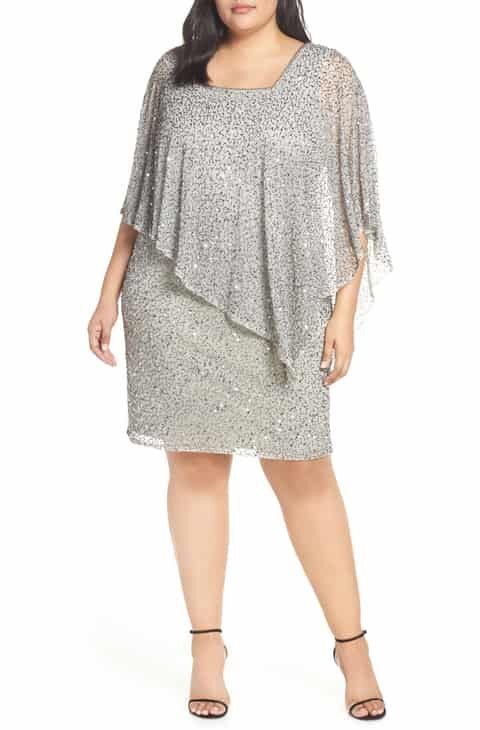 Roaman’s Midi Dress Size 32W Beaded Gray Asymmetrical Cape Style Formal LinedNWT