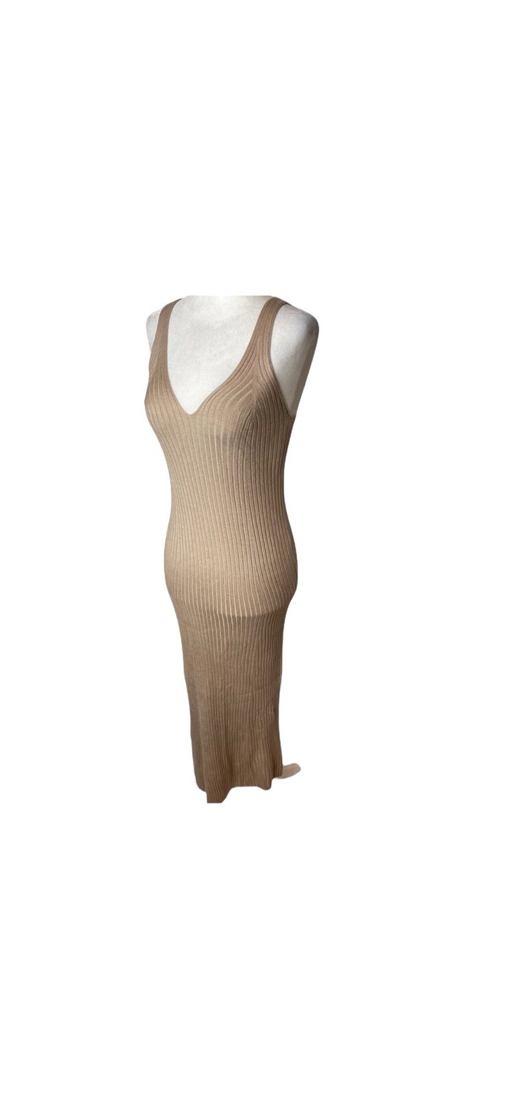 Mod Ref ribbed sleeveless maxi dress, tan, size Small