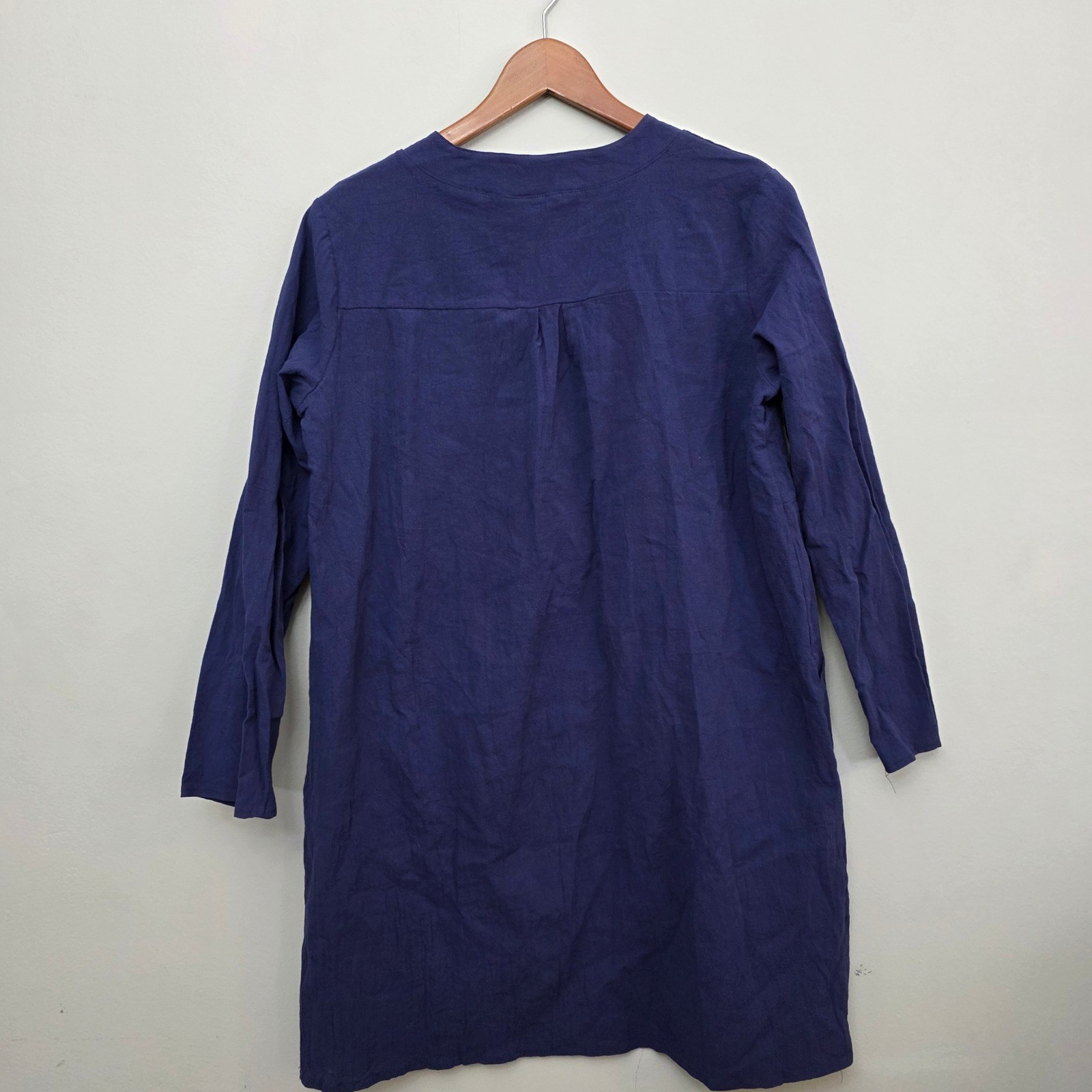 Navy Blue Henley Shift Dress Long Sleeve Cotton Blend Pockets XXL