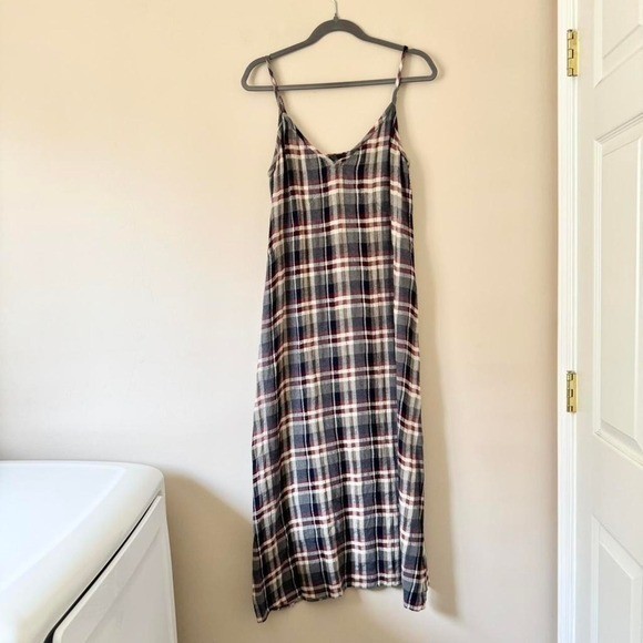 Jenni Kayne Winona Plaid Slip Dress Small prairie red white navy blue fall