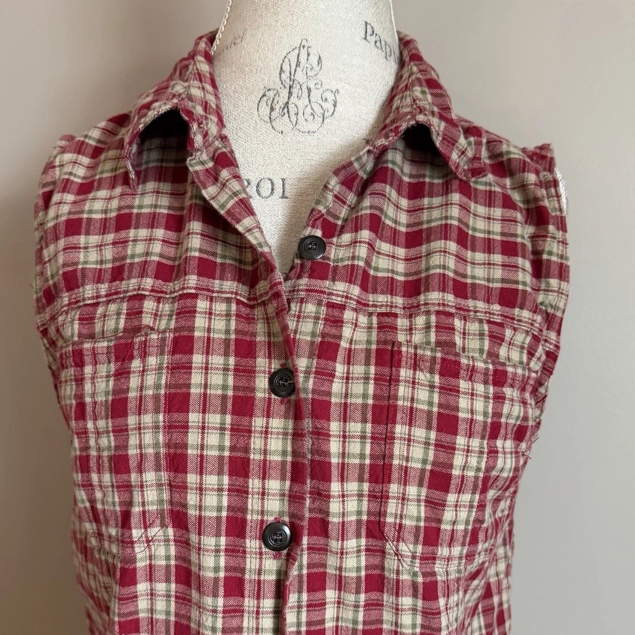 Red Plaid Sleeveless Maxi Dress Sz L 90s Y2K Grunge Western Cottagecore