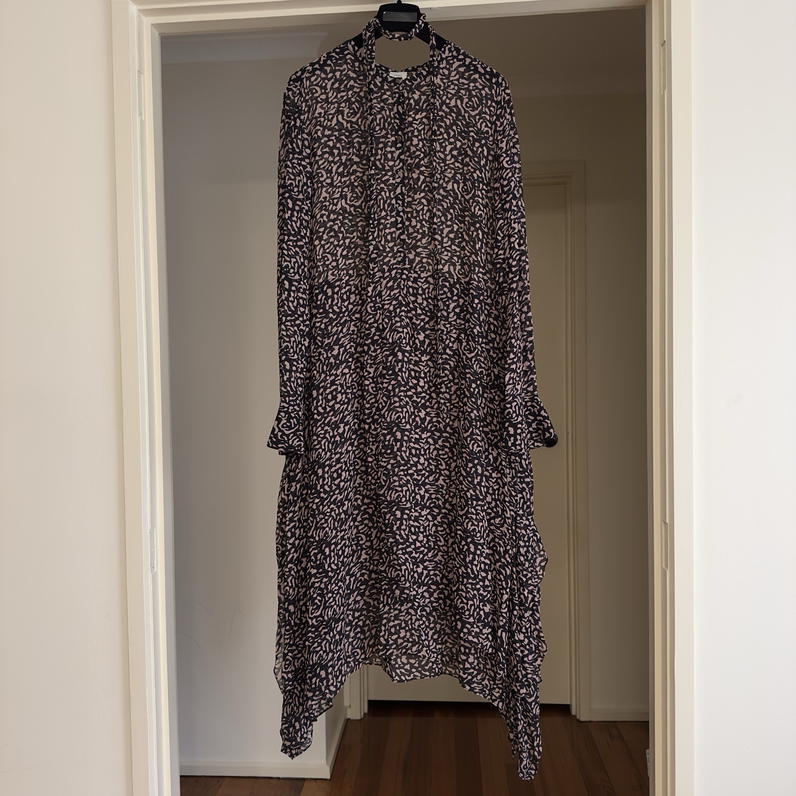 Husk Dress Sheer Leopard Print Charcoal Chocolate Black Tie VGC Size 14