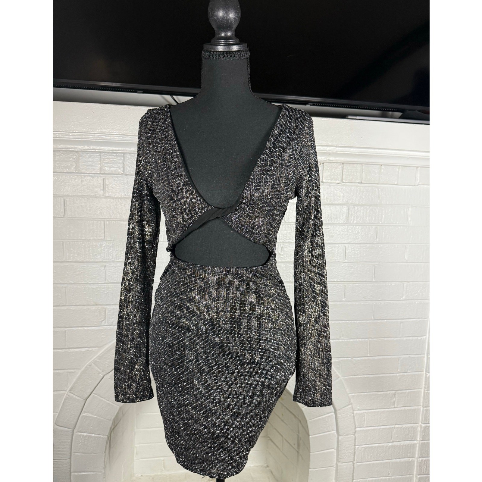 Tresser bodycon dress- black metallic