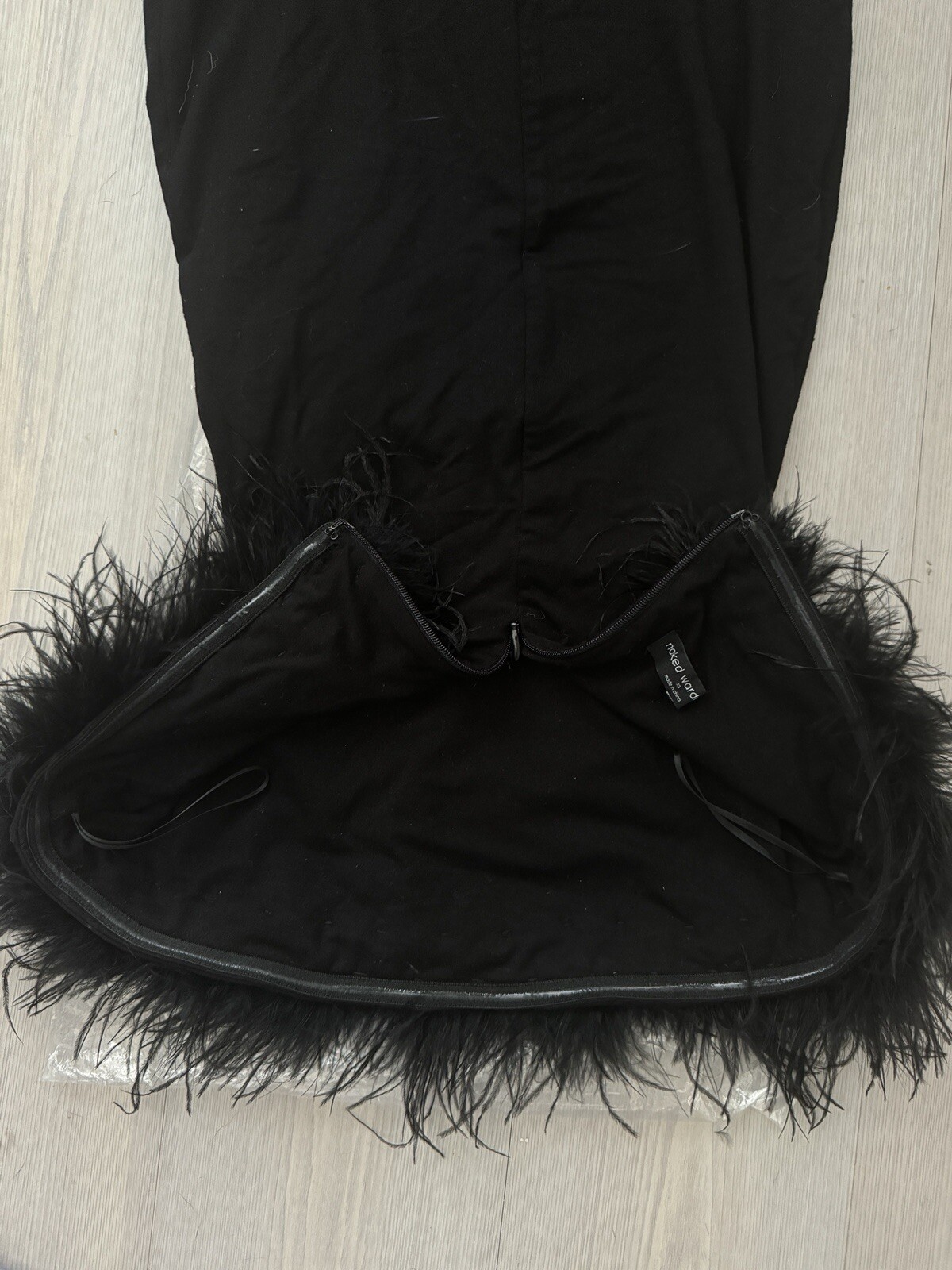 Naked Wardrobe Fine Feather Trim Strapless Minidress XS