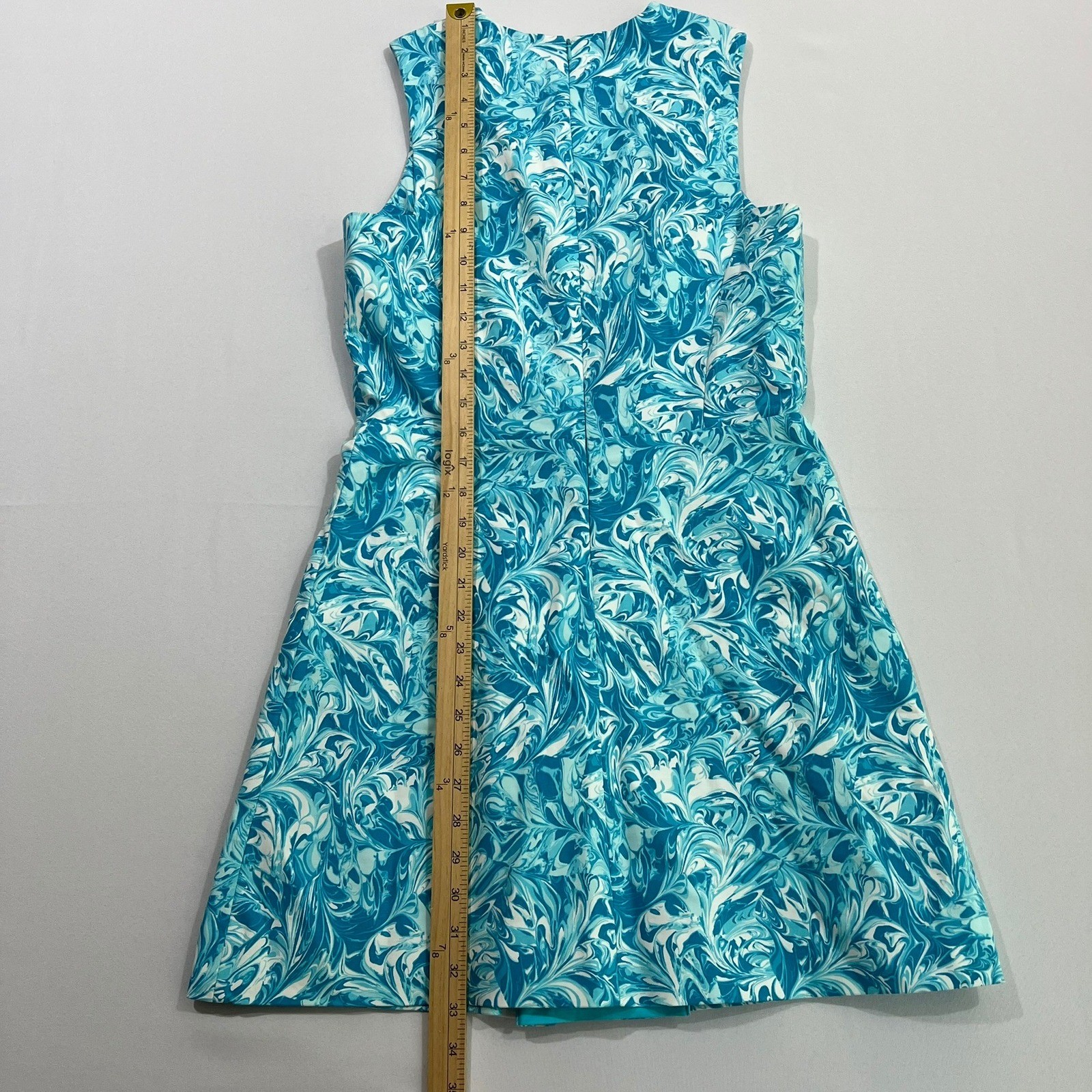 Michael Kors Dress Marble Swirl Print Sleeveless Fit Flare Blue Womens 6P