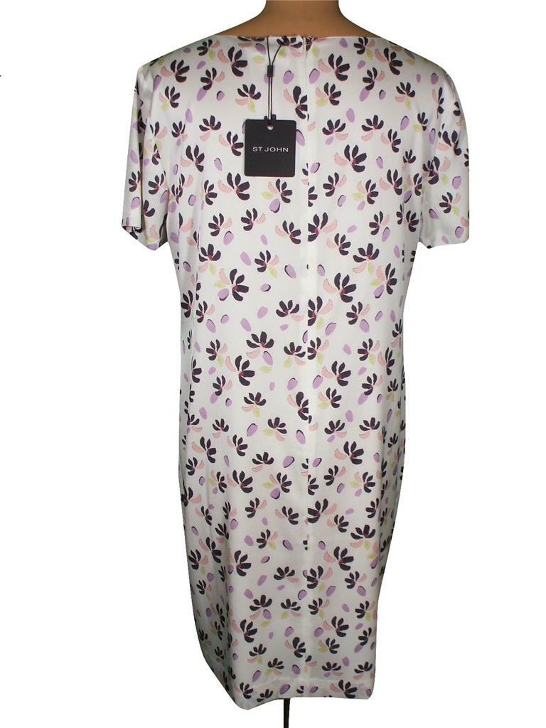 NWT ST. JOHN Knits Geranium Petals Print Stretch Silk Crepe Dress sz 16 $995