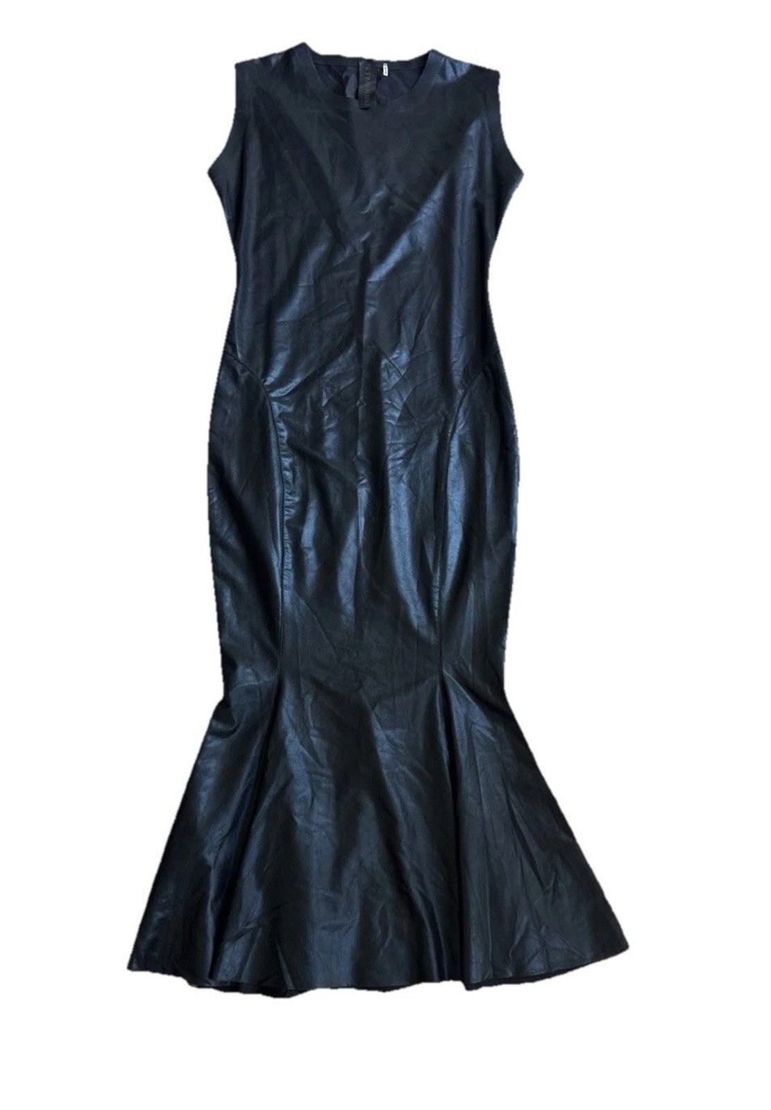 Norma Kamali Black Fishtail Midi Dress Women M Sleeveless Sheen Evening