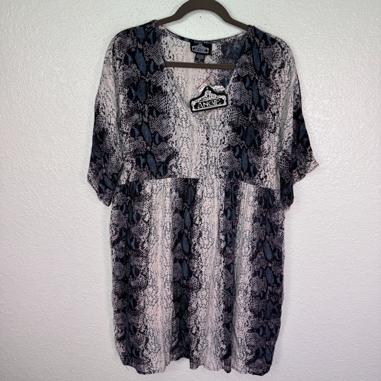 Angie Dress Womens Small Snake Print Babydoll Mini Flowy Boho Rayon Y2K Pockets