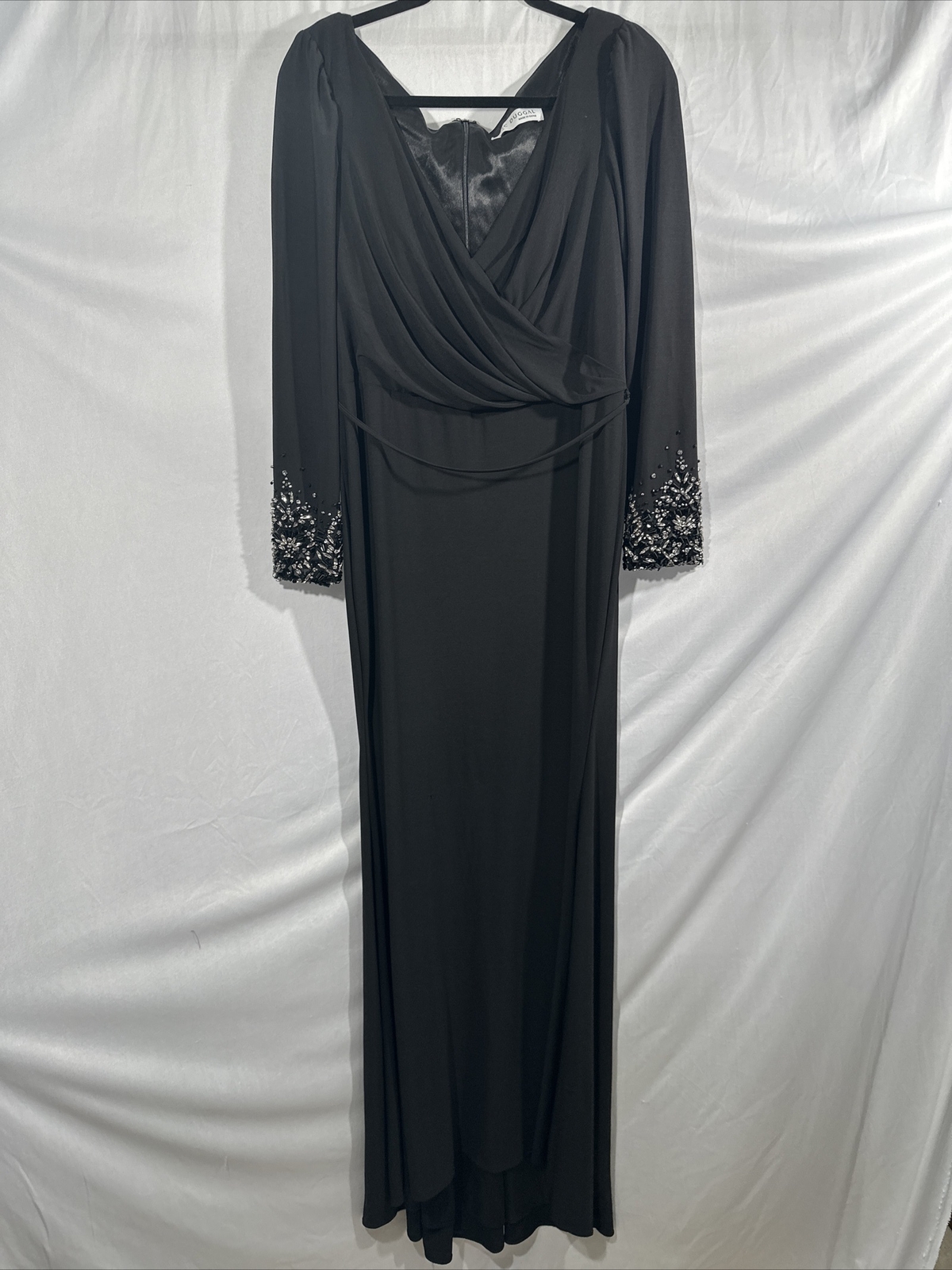 NWD $498 Mac Duggal [ 14 ] Beaded Cuff Long Sleeve Wrap Over Trumpet Gown #G1993