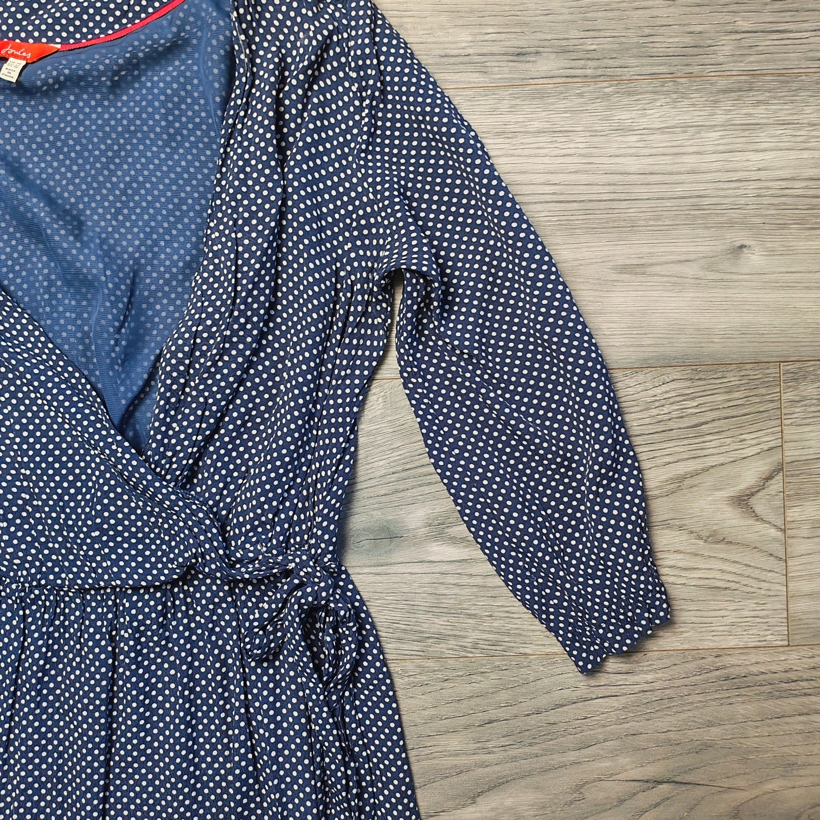 Joules ‘Chloe’ Ankle Length Dress Women’s Size UK 14 Faux Wrap Spotty Navy