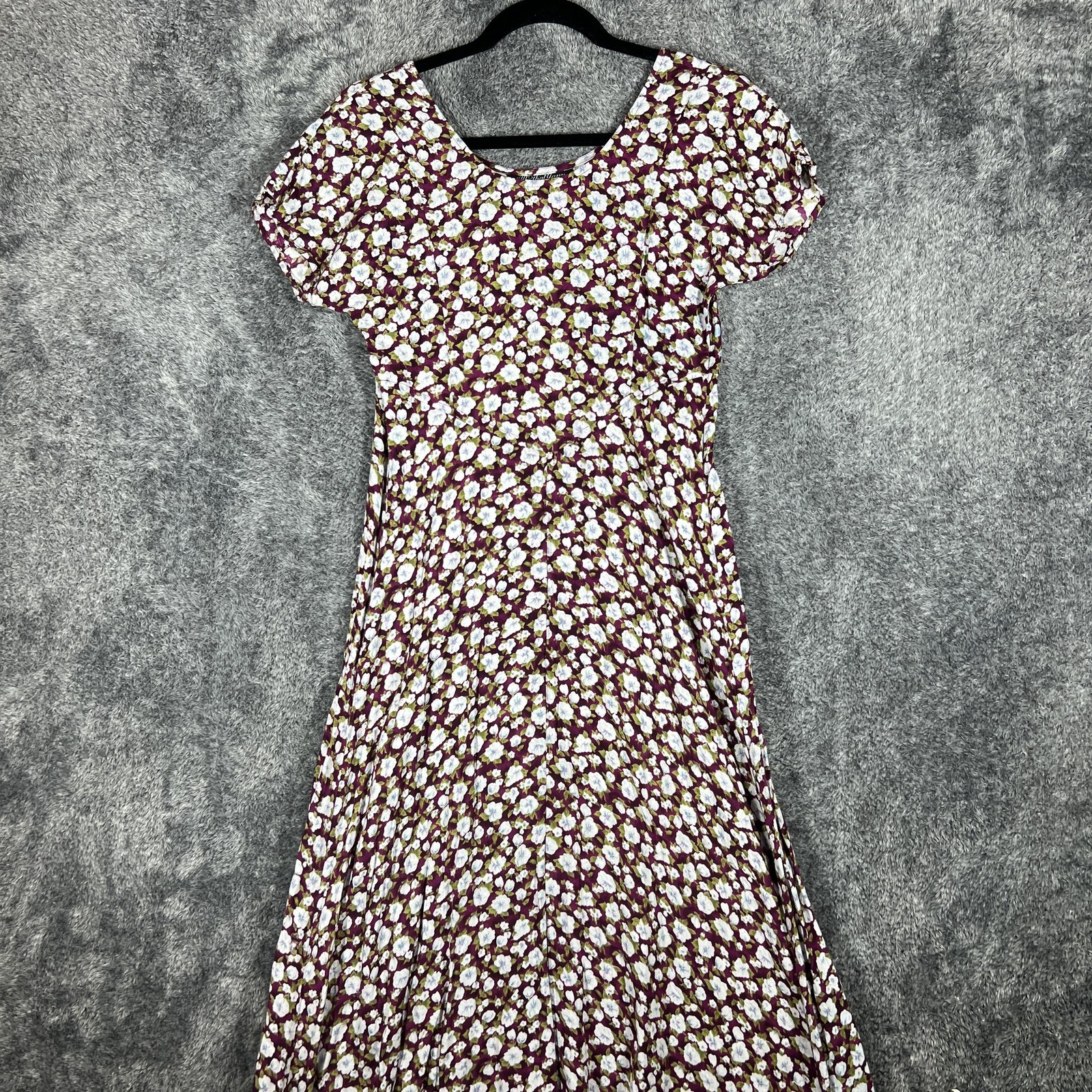 All That Jazz Dress Womens XS 3/4 Purple Maxi Fit Flare Floral Rayon Scoop Neck