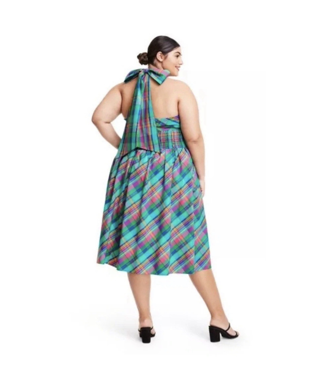 Christopher John Rogers Target Plaid Halter Dress Multicolor Smocked 16W/18W NEW