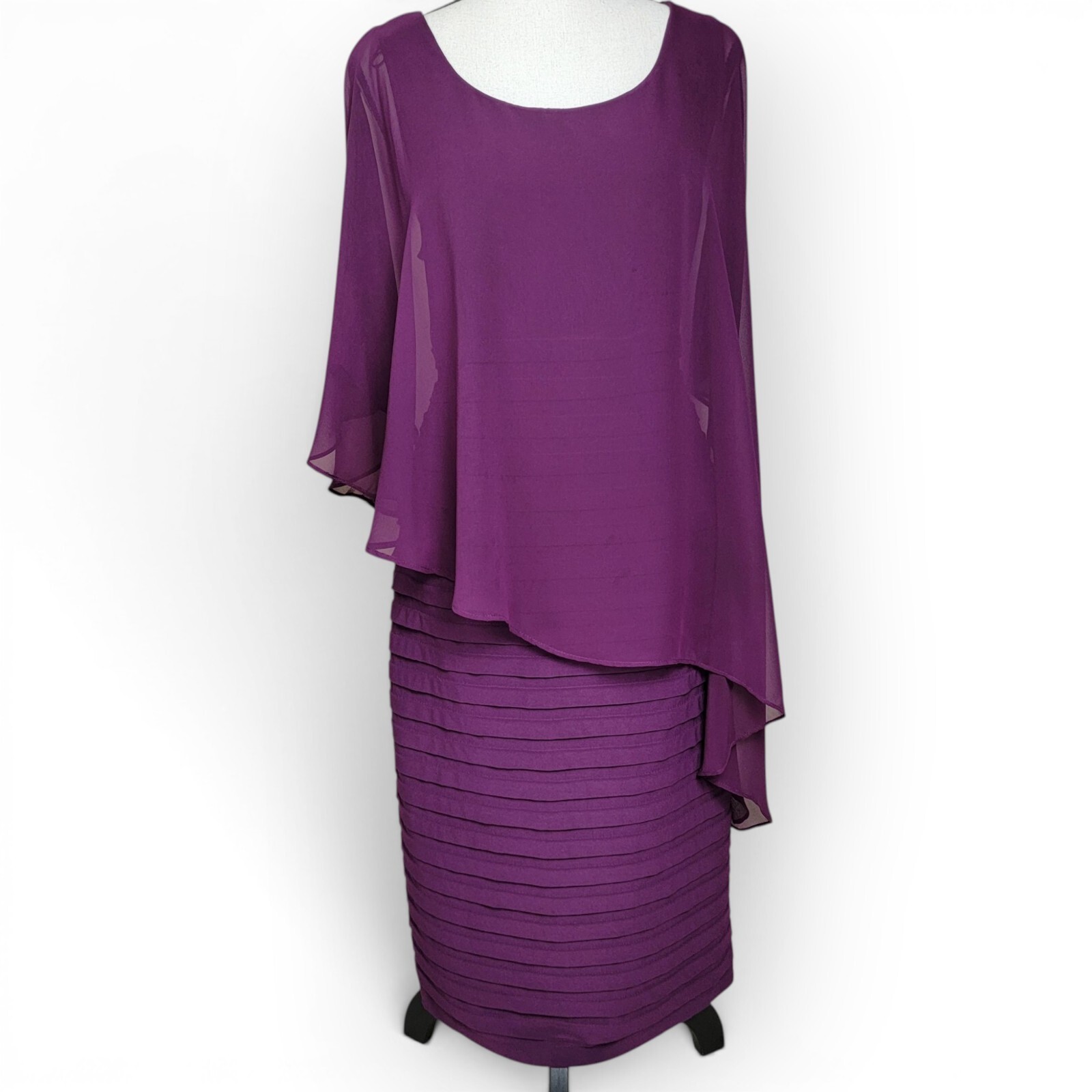 Adrianna Papell Purple Two-Piece Size 12 Layered Dress Pleated Formal Silhouette
