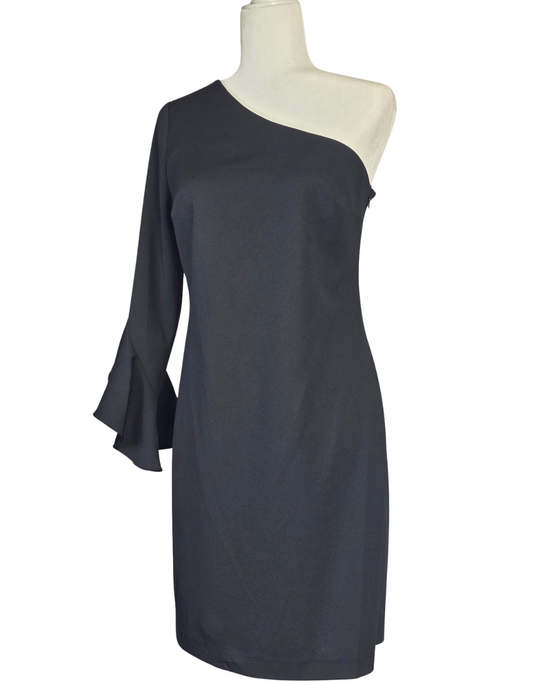 Trina Turk Size 4 One Shoulder Bell Sleeve Dress Black NWT
