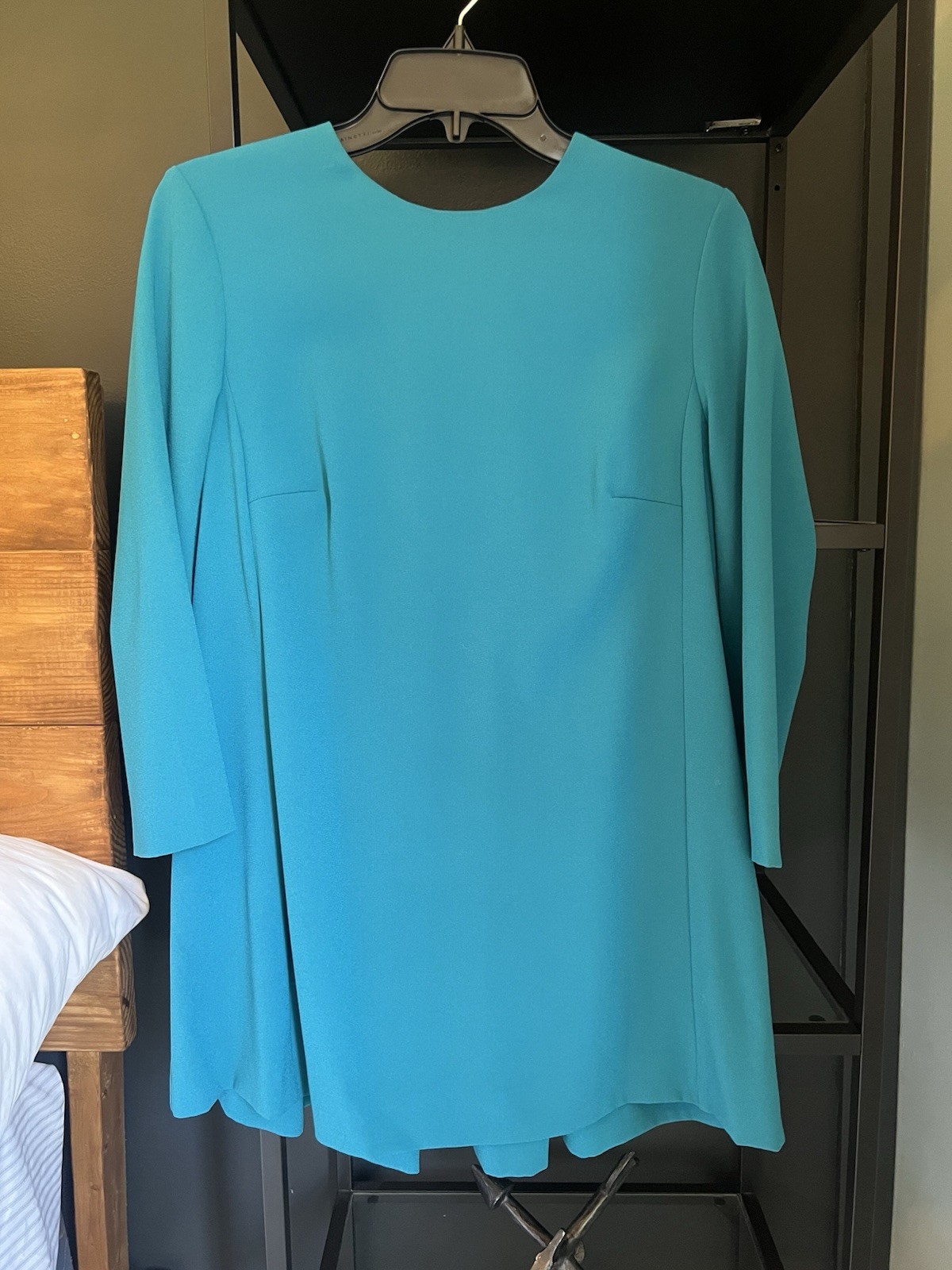 ESCADA Black Label Nissis Sheath Mini Dress Pleated Back Blue 3/4 Sleeve 36