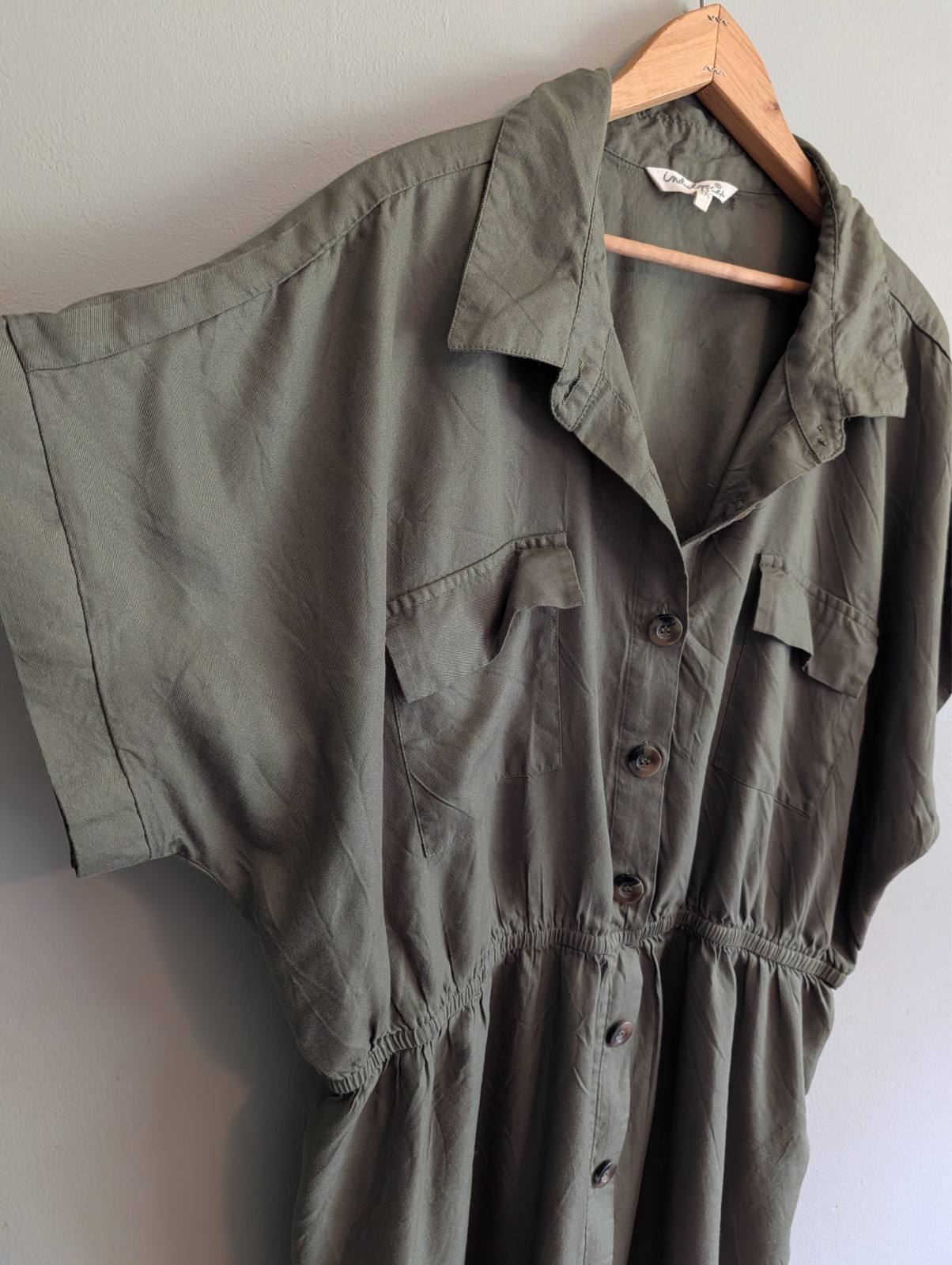 3XL Utility Shirt Dress Button Front Military Pocket Flaps Safari Olive Khaki