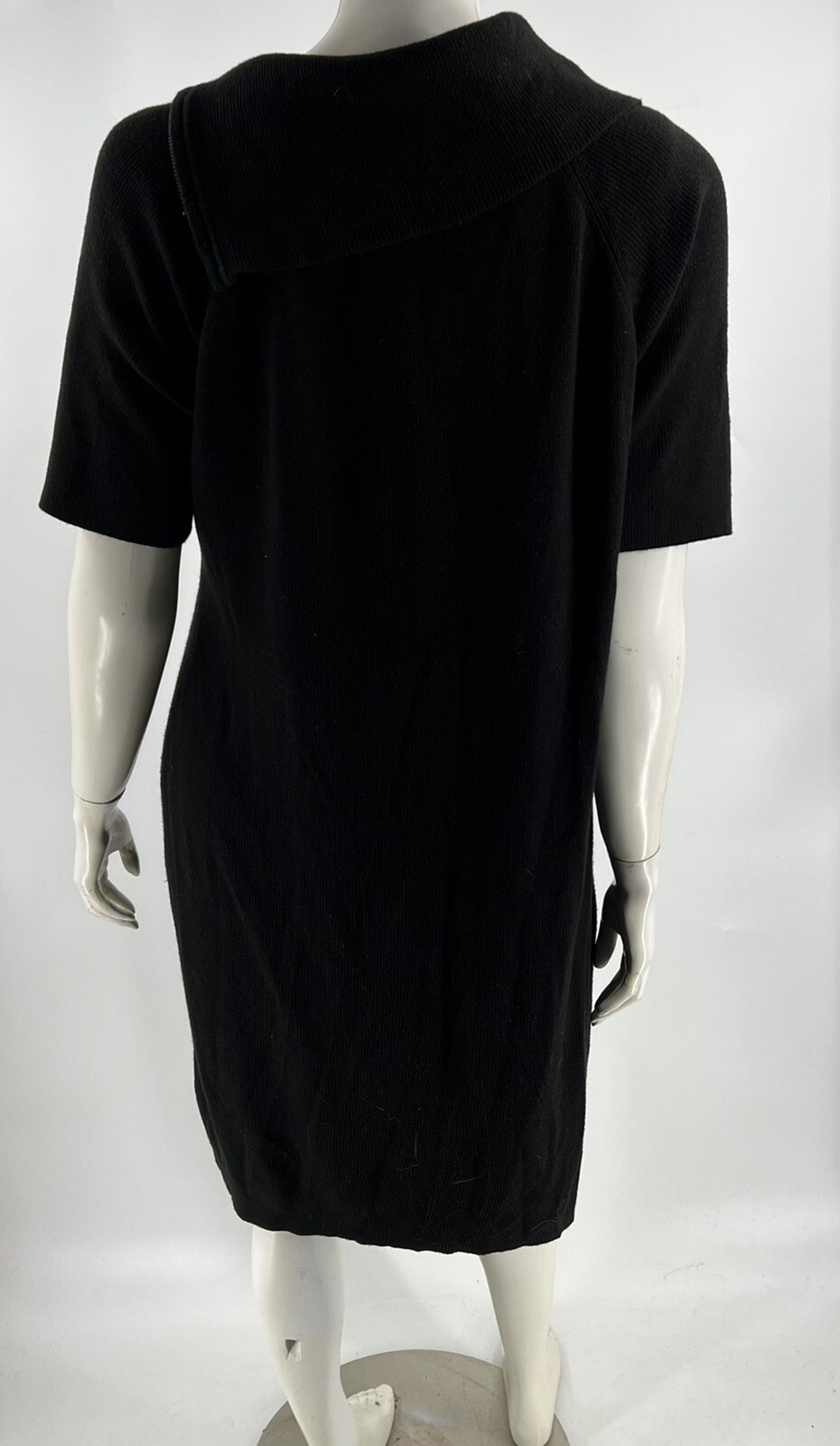 Calvin Klein Sweater Dress Size XL Black Zipper Fold Over Collar Half Sleeve