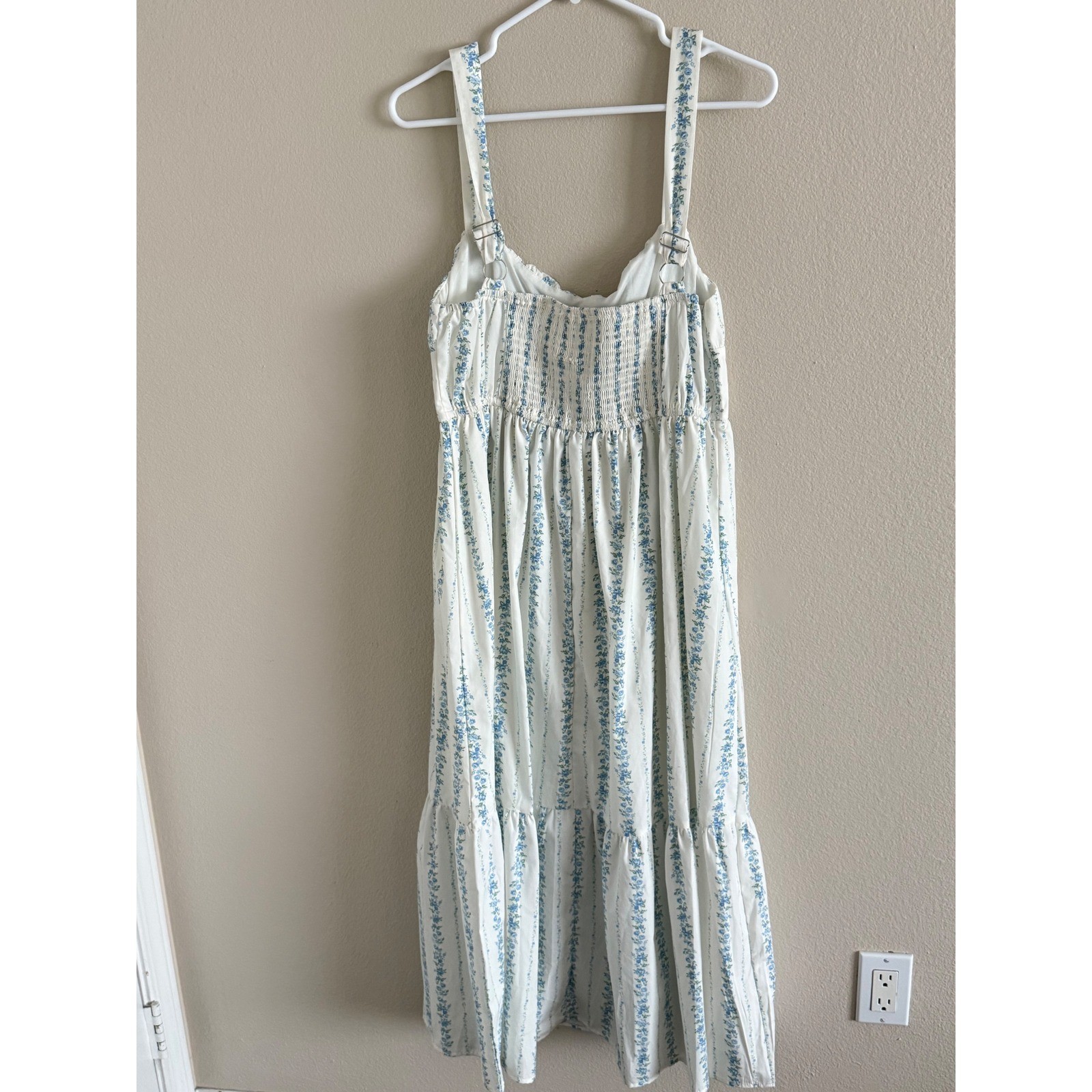 Blu Pepper Blue Floral Stripe Smocked Midi Dress Cottagecore XL
