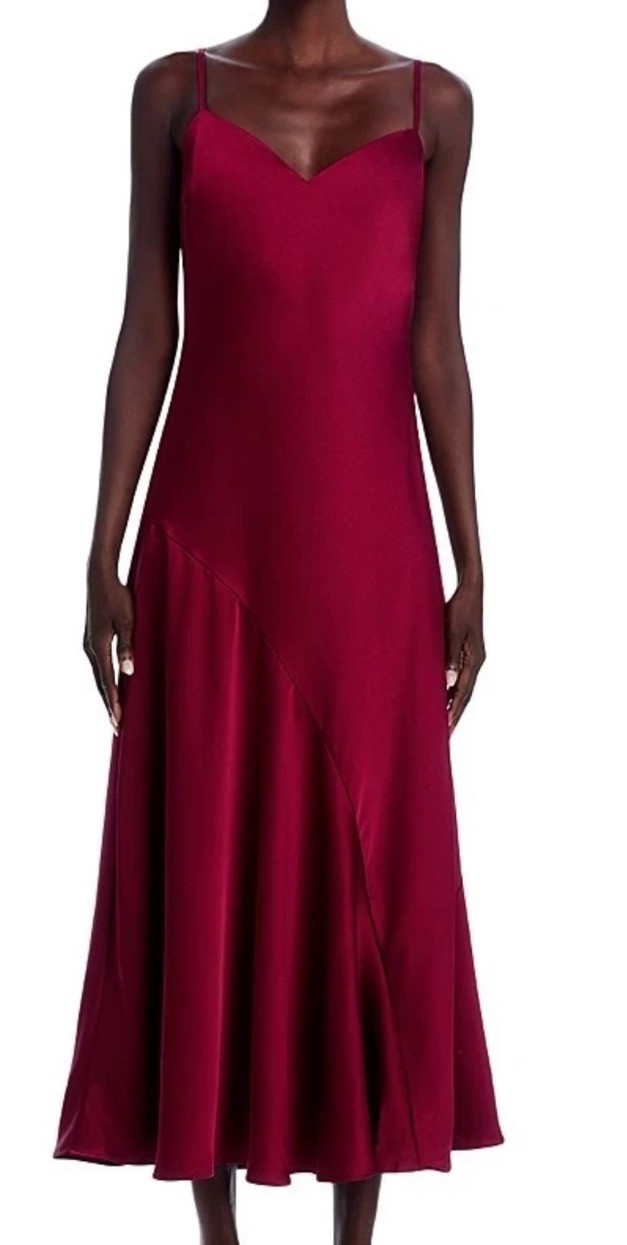 Aqua L128318 Womens Dark Wine Satin Bias Cut Slip Midi Dress Size M