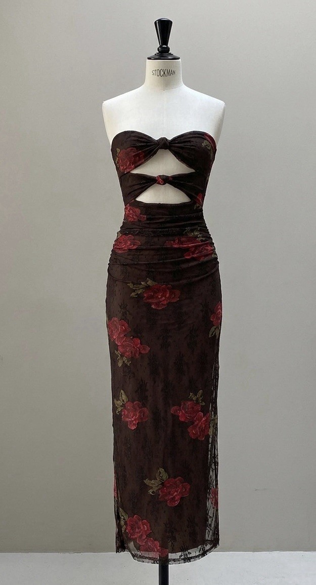 Bec + Bridge Anika Desert Rose Strapless Dress Floral Mesh Ruched Maxi Size 4