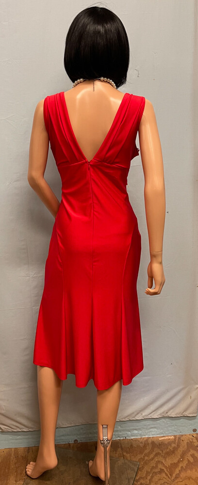 MARINA Cherry Red Pleated Stretch Sleeveless Dress 8 NWT