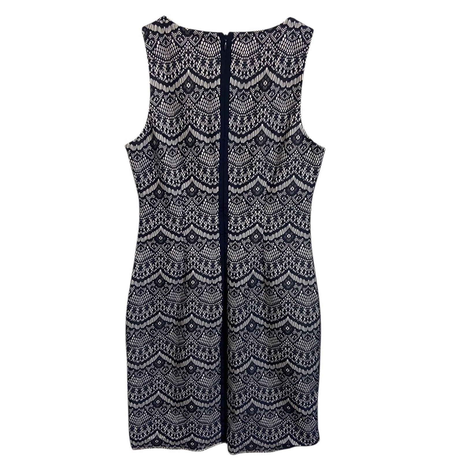 Jessica Simpson Navy White Scalloped Lace Sheath Eyelet Dress Career Formal 4