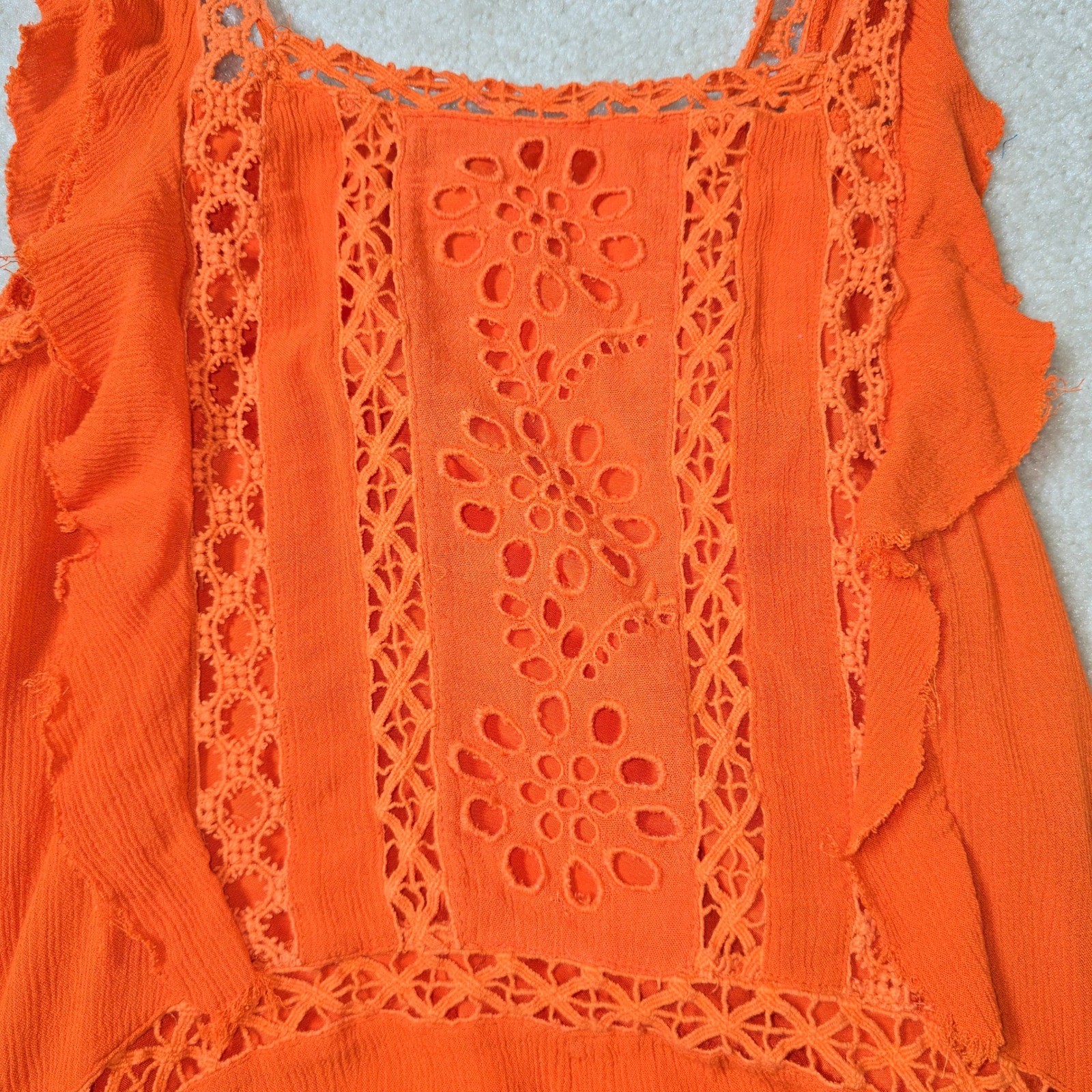 Free People Priscilla Coral Orange Crochet Lace Mini Dress Tunic Boho Festival