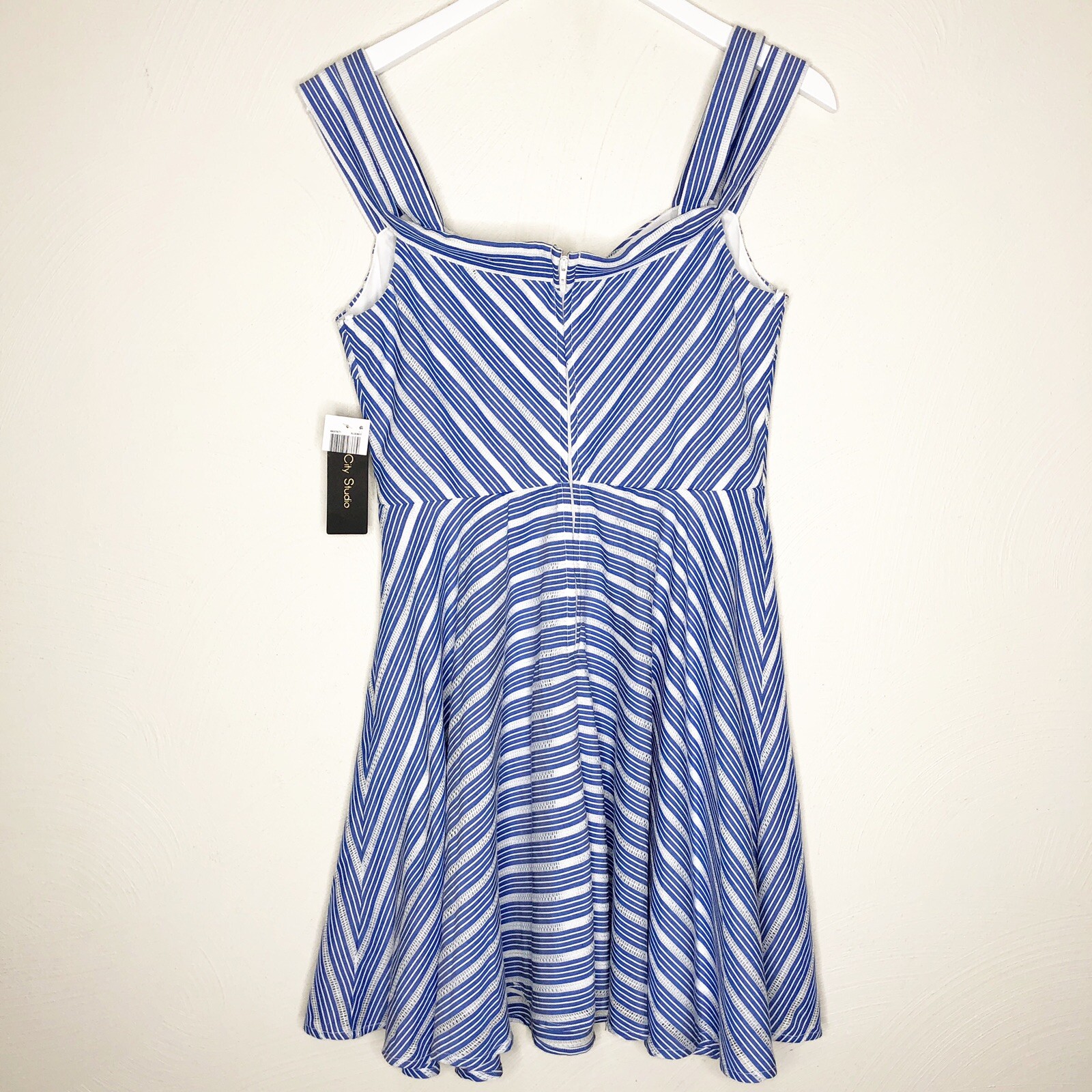 Junior’s Striped Sundress A-Line Dress Cold Shoulder $59 City Studio Blue Sz 11