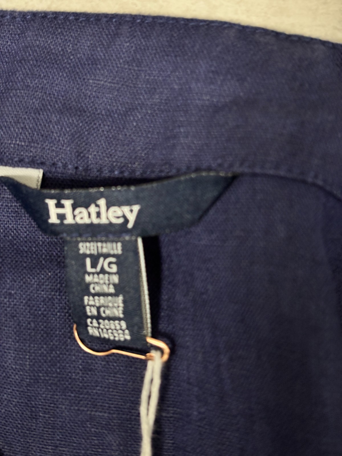 Hatley Marin Shift Dress Large L BNWT Patriot Blue Linen Sleeveless Notch Pocket