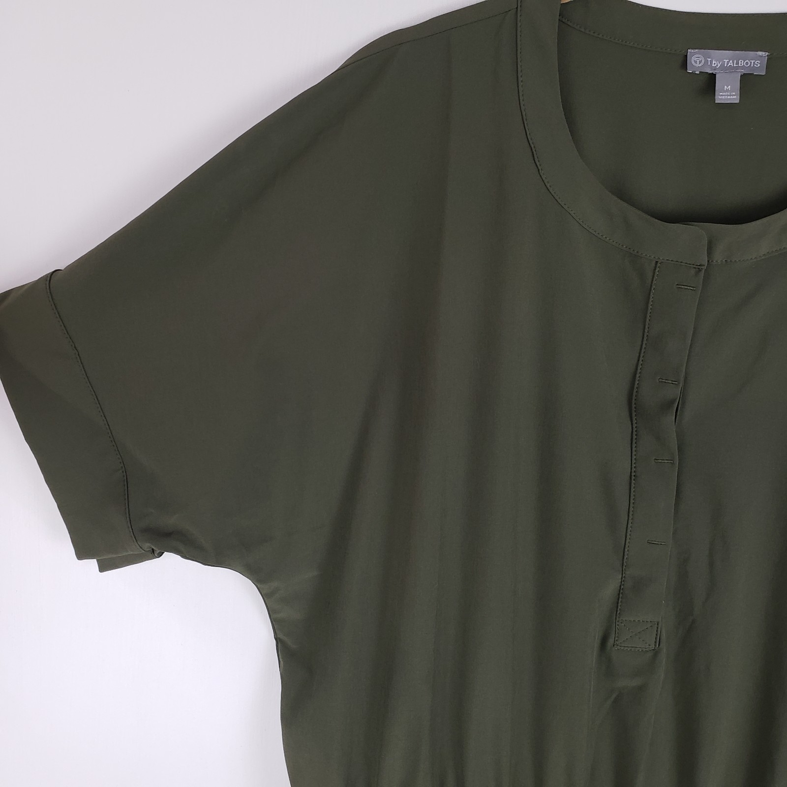 Talbots UPF Dress Lightweight Blouson Olive Green Stand Collar Womens Medium